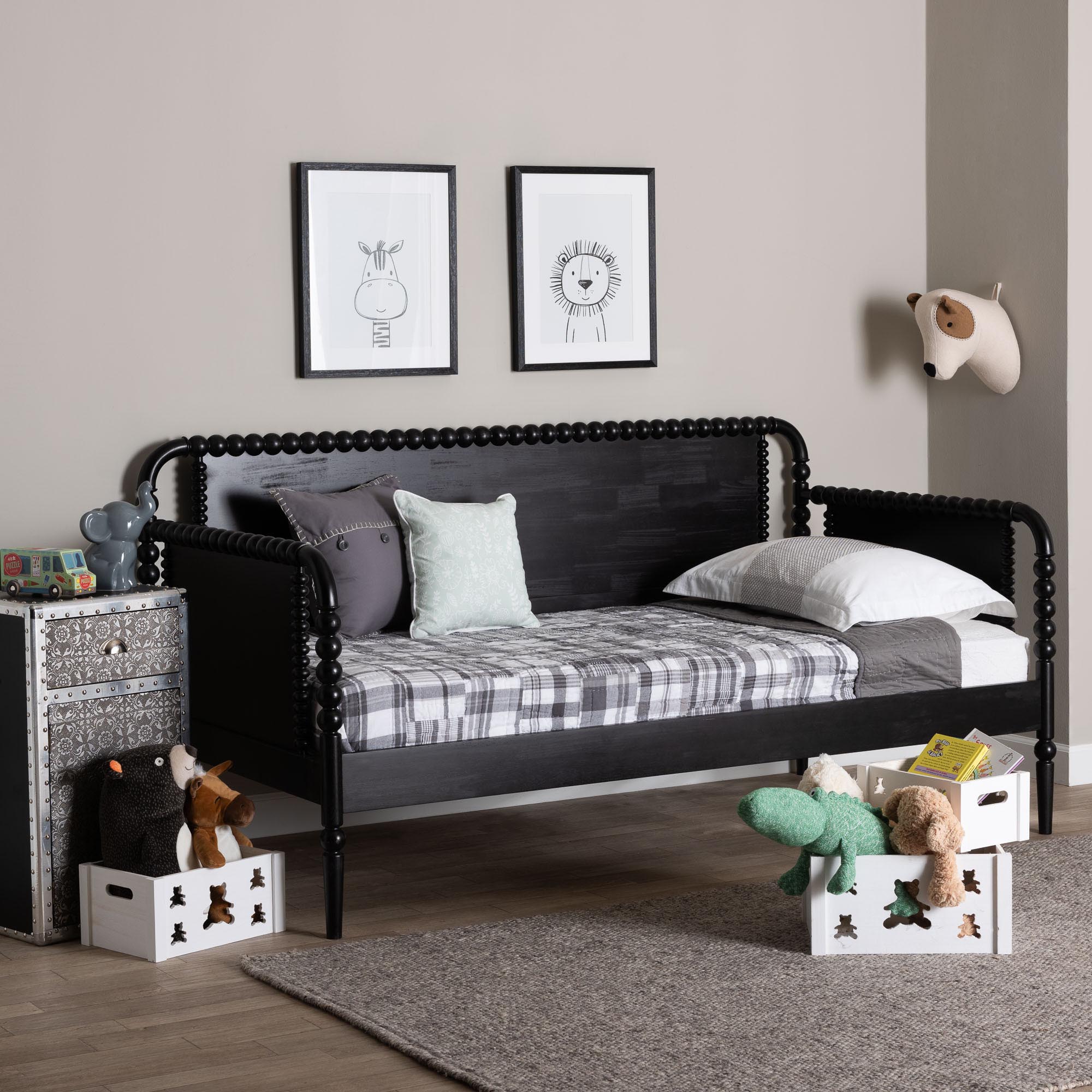 Baxton Studio Lucera Bobbin Daybed - Wooden Spindle Bed Frame, Classic Style Sofa Bed for Bedroom or Guest Room, Twin, Black