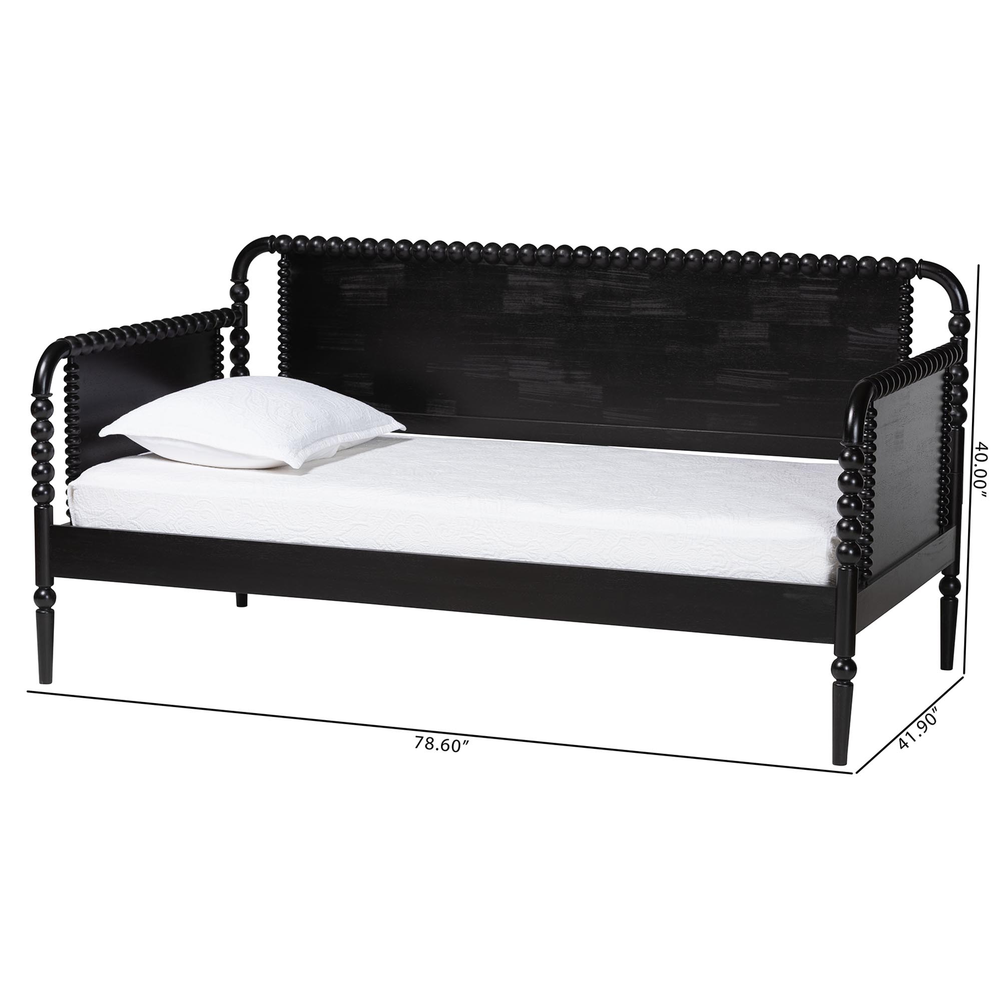 Baxton Studio Lucera Bobbin Daybed - Wooden Spindle Bed Frame, Classic Style Sofa Bed for Bedroom or Guest Room, Twin, Black