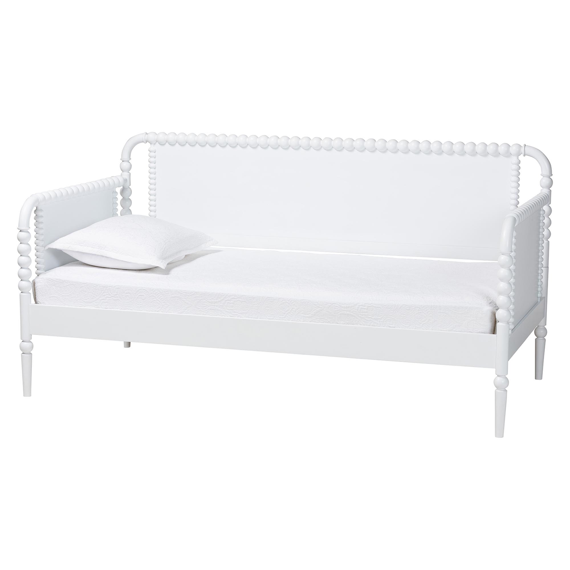Baxton Studio Lucera Bobbin Daybed - Wooden Bed Frame with Turned Spindle Detailing, Classic Style Sofa Bed for Bedroom or Guest Room, Twin, White