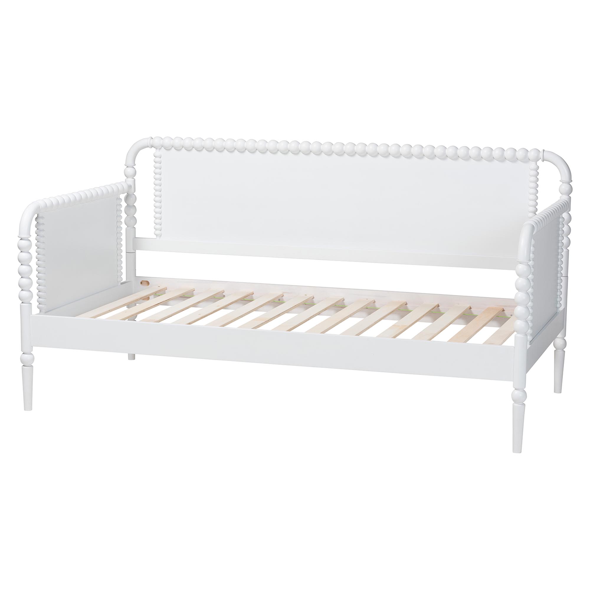 Baxton Studio Lucera Bobbin Daybed - Wooden Bed Frame with Turned Spindle Detailing, Classic Style Sofa Bed for Bedroom or Guest Room, Twin, White