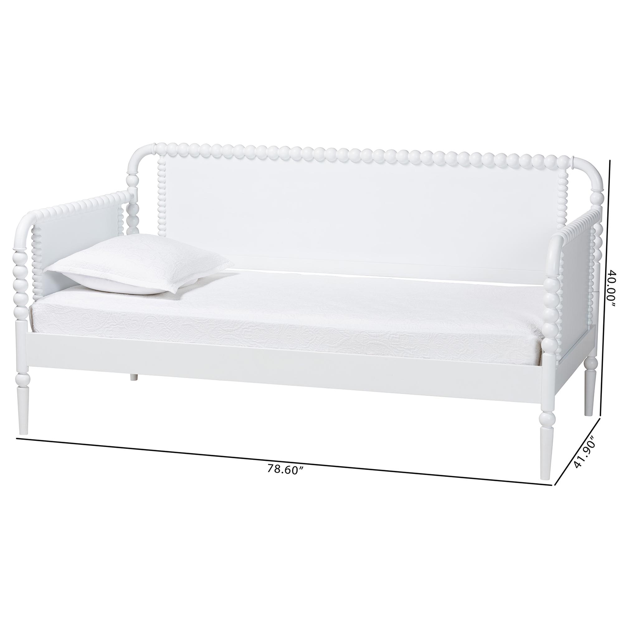Baxton Studio Lucera Bobbin Daybed - Wooden Bed Frame with Turned Spindle Detailing, Classic Style Sofa Bed for Bedroom or Guest Room, Twin, White