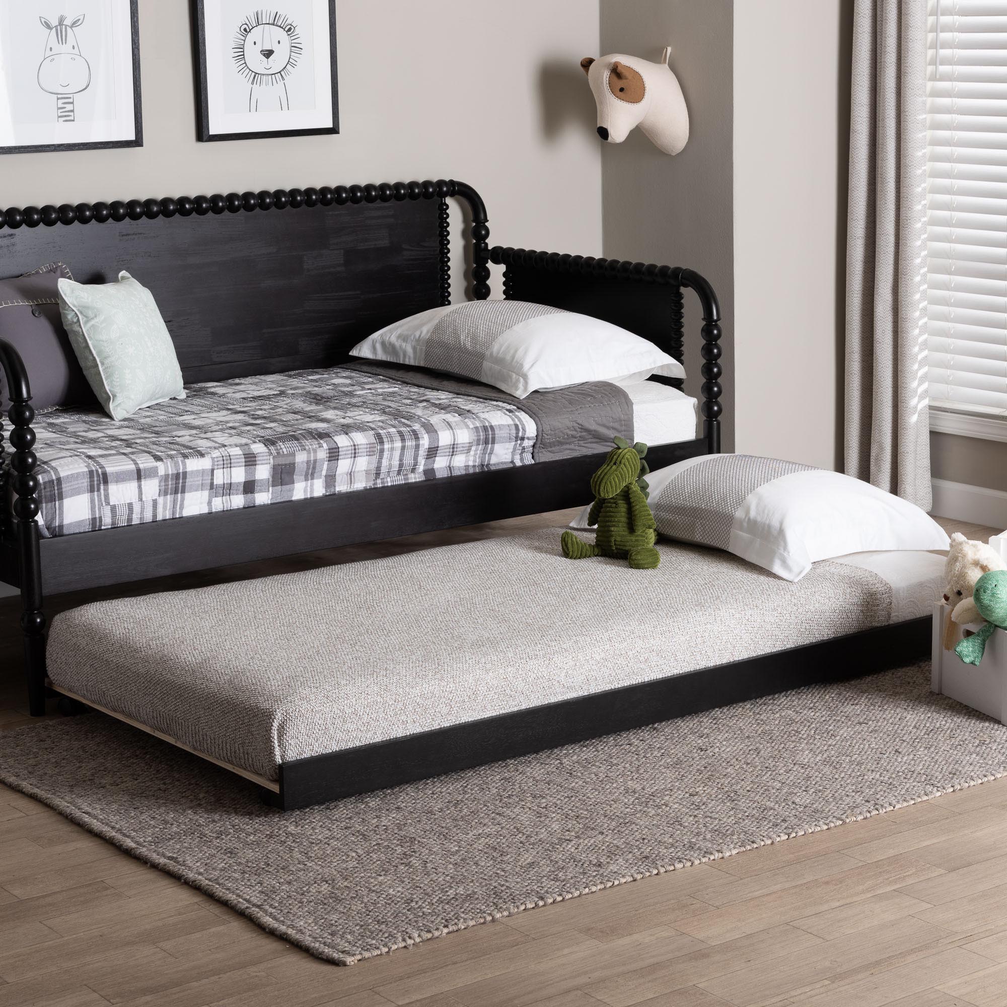 Baxton Studio Lucera Trundle - Underbed Low-Profile Rolling Base for Daybeds and Guest Rooms, Twin, Black