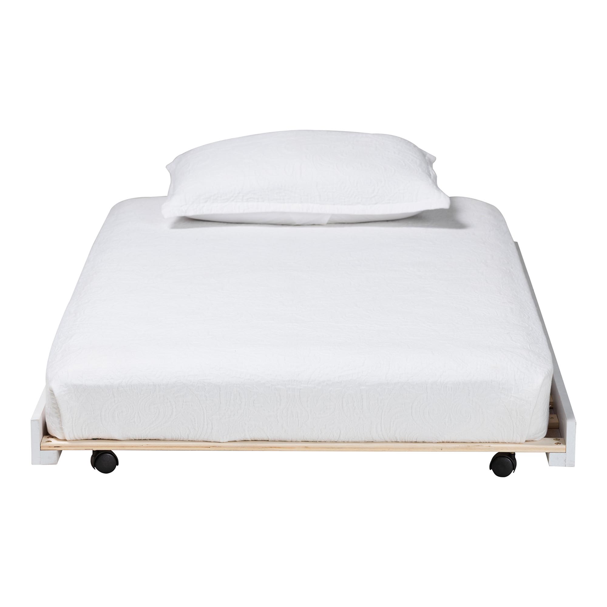 Baxton Studio Lucera Trundle - Underbed Low-Profile Rolling Base for Daybeds and Guest Rooms, Twin, White