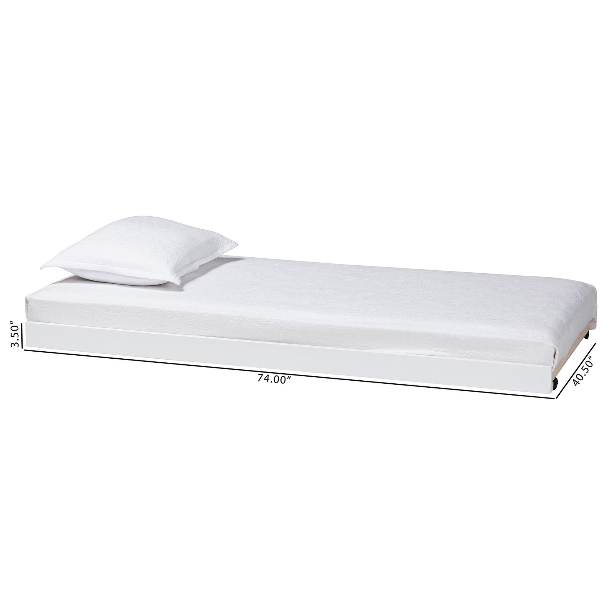 Baxton Studio Lucera Trundle - Underbed Low-Profile Rolling Base for Daybeds and Guest Rooms, Twin, White