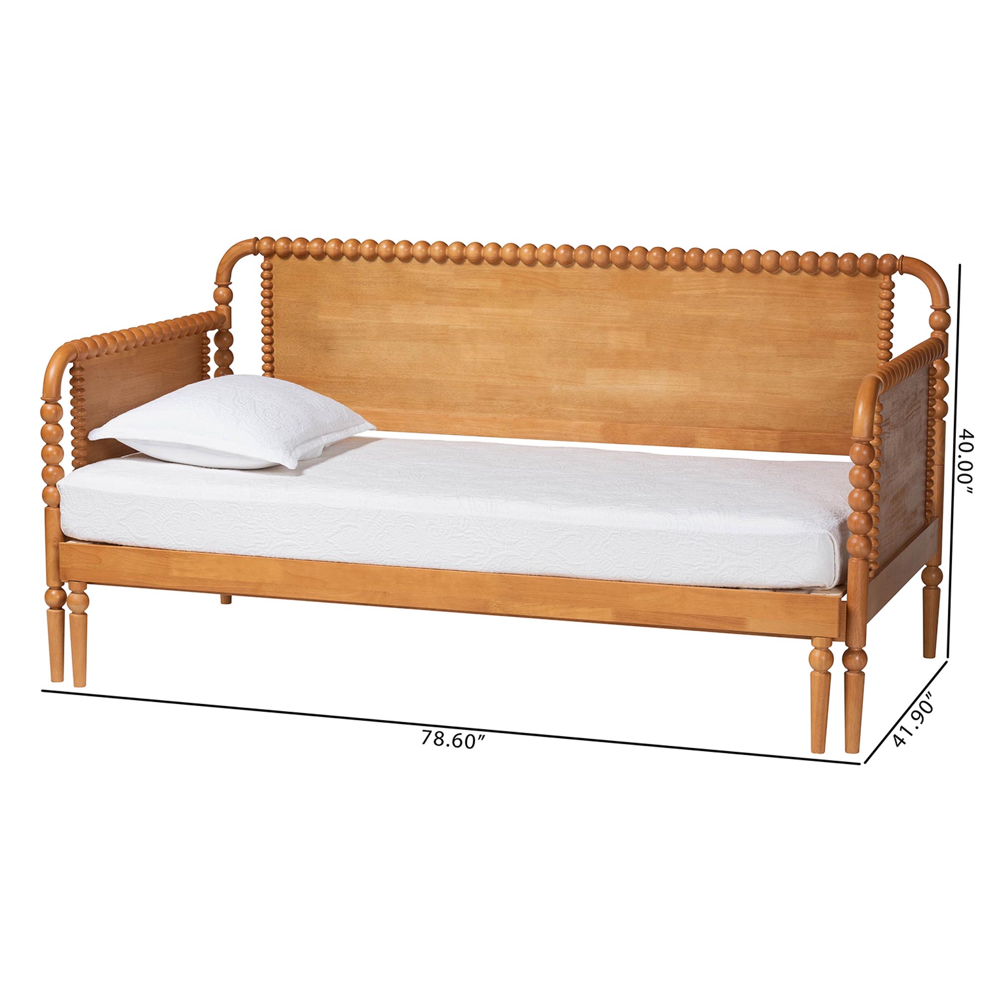 Baxton Studio Lucera Bobbin Twin-To-King Expandable Daybed - Wood Bed Frame with Turned Spindle Detailing, Classic Style Sofa Bed for Bedroom or Guest Room, Oak Brown