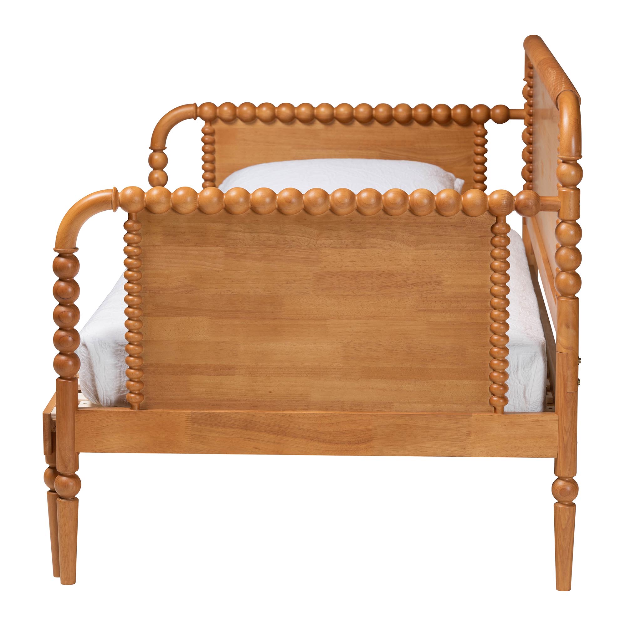 Baxton Studio Lucera Bobbin Twin-To-King Expandable Daybed - Wood Bed Frame with Turned Spindle Detailing, Classic Style Sofa Bed for Bedroom or Guest Room, Oak Brown