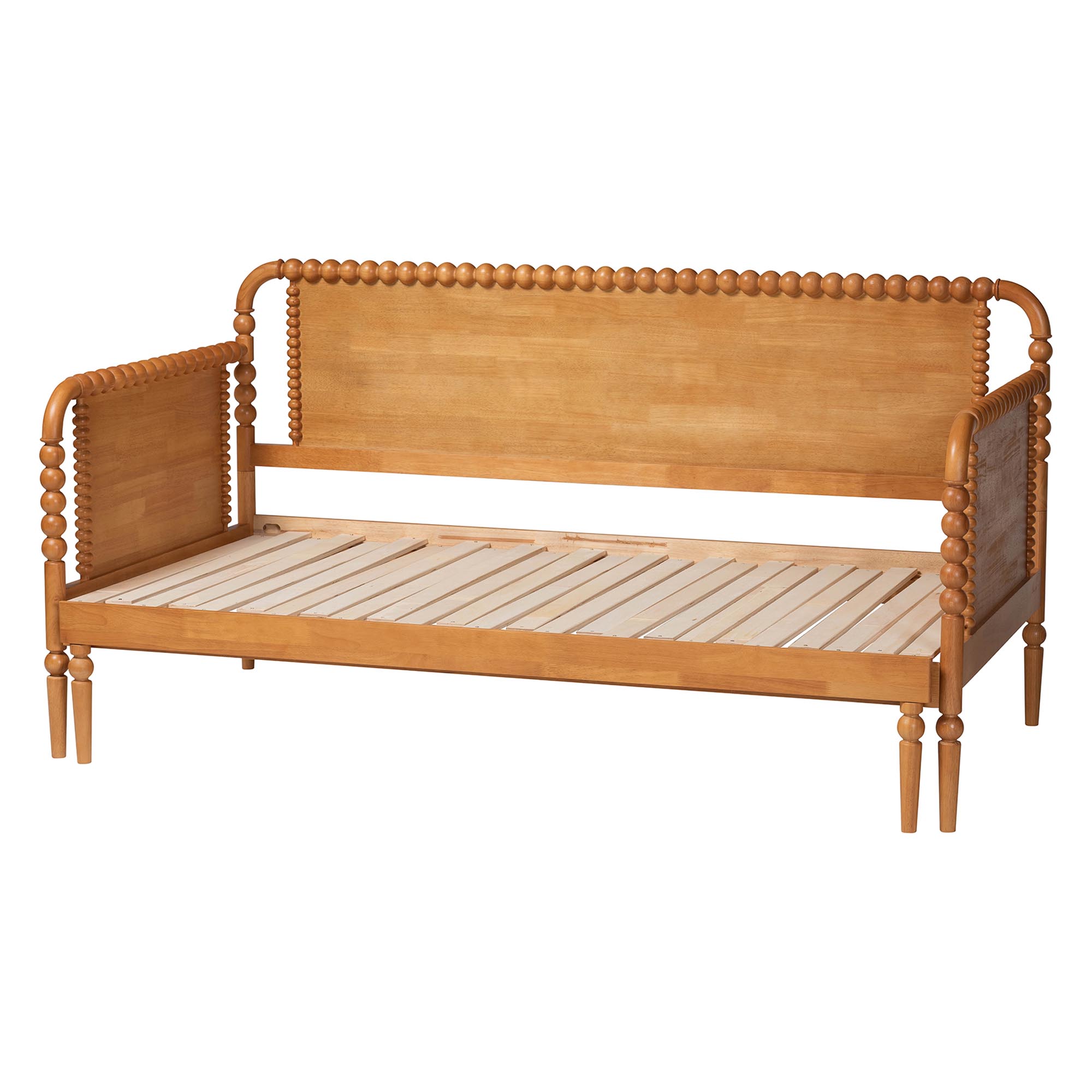 Baxton Studio Lucera Bobbin Twin-To-King Expandable Daybed - Wood Bed Frame with Turned Spindle Detailing, Classic Style Sofa Bed for Bedroom or Guest Room, Oak Brown