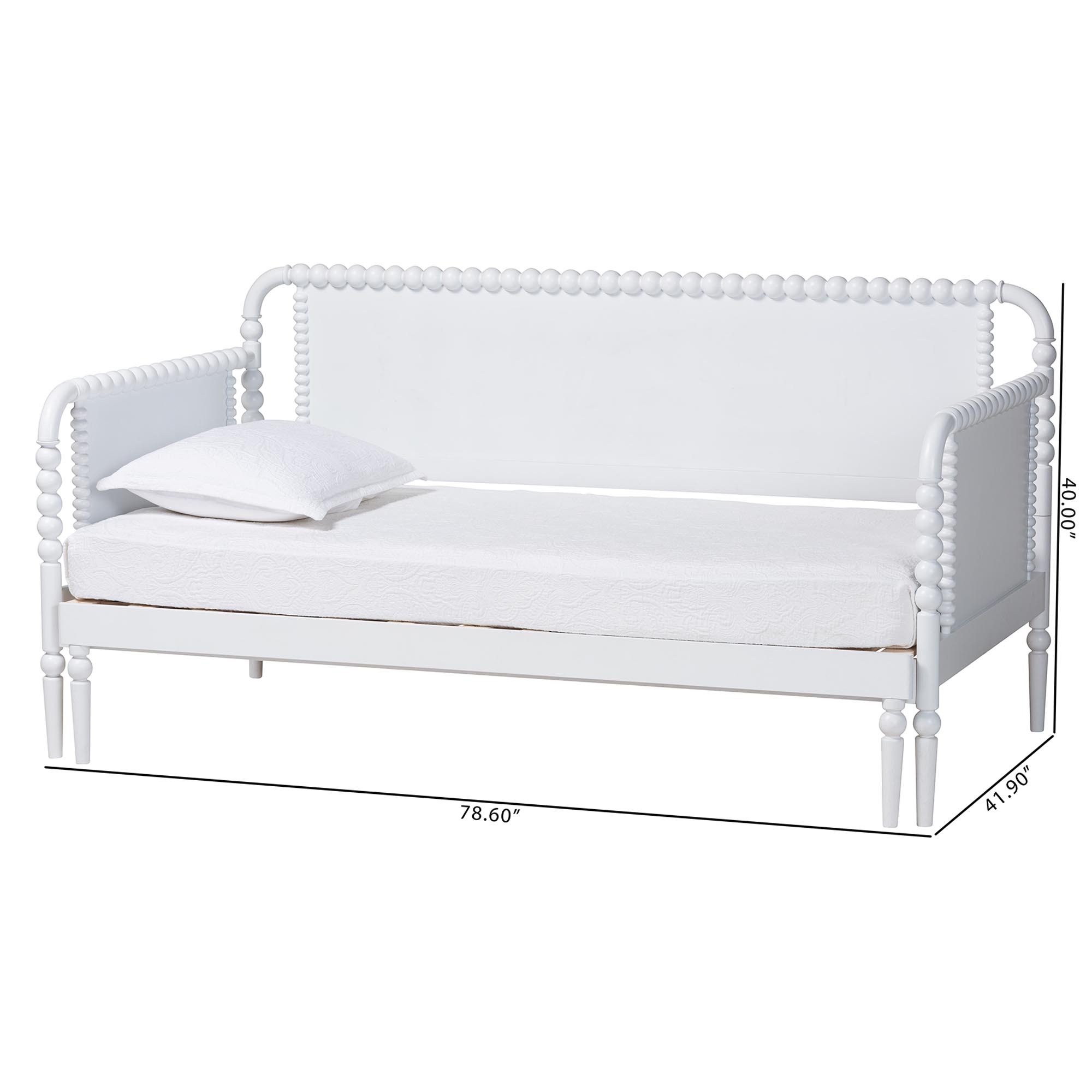 Baxton Studio Lucera Bobbin Twin-To-King Expandable Daybed - Wood Bed Frame with Turned Spindle Detailing, Classic Style Sofa Bed for Bedroom or Guest Room, White