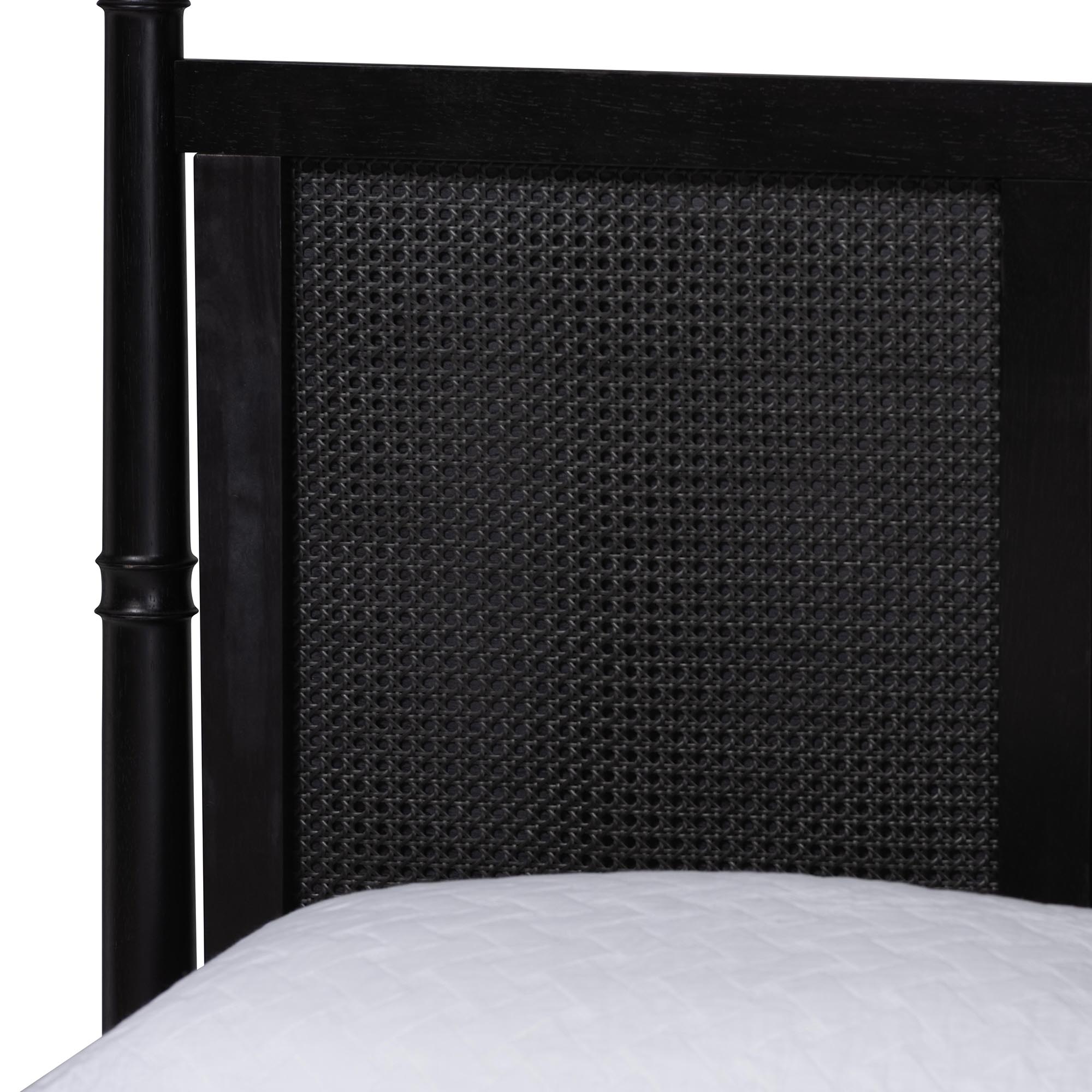 Baxton Studio Marisela 4-Piece Black Bedroom Set - Canopy Bed with Synthetic Rattan Headboard, Matching Dresser and Two Nightstands, Modern Transitional Wood Bedroom Furniture Collection, King