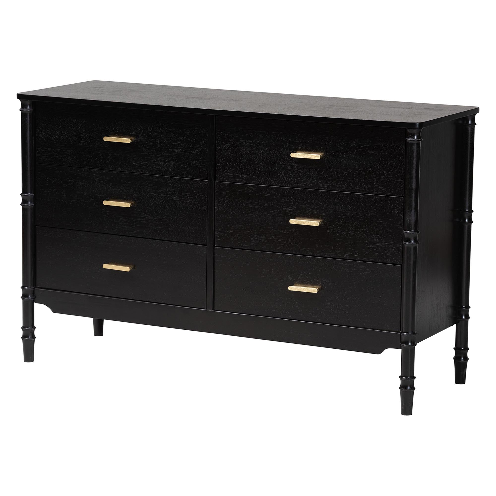 Baxton Studio Marisela 4-Piece Black Bedroom Set - Canopy Bed with Synthetic Rattan Headboard, Matching Dresser, Chest, and Nightstand, Modern Transitional Wood Bedroom Furniture Collection, King