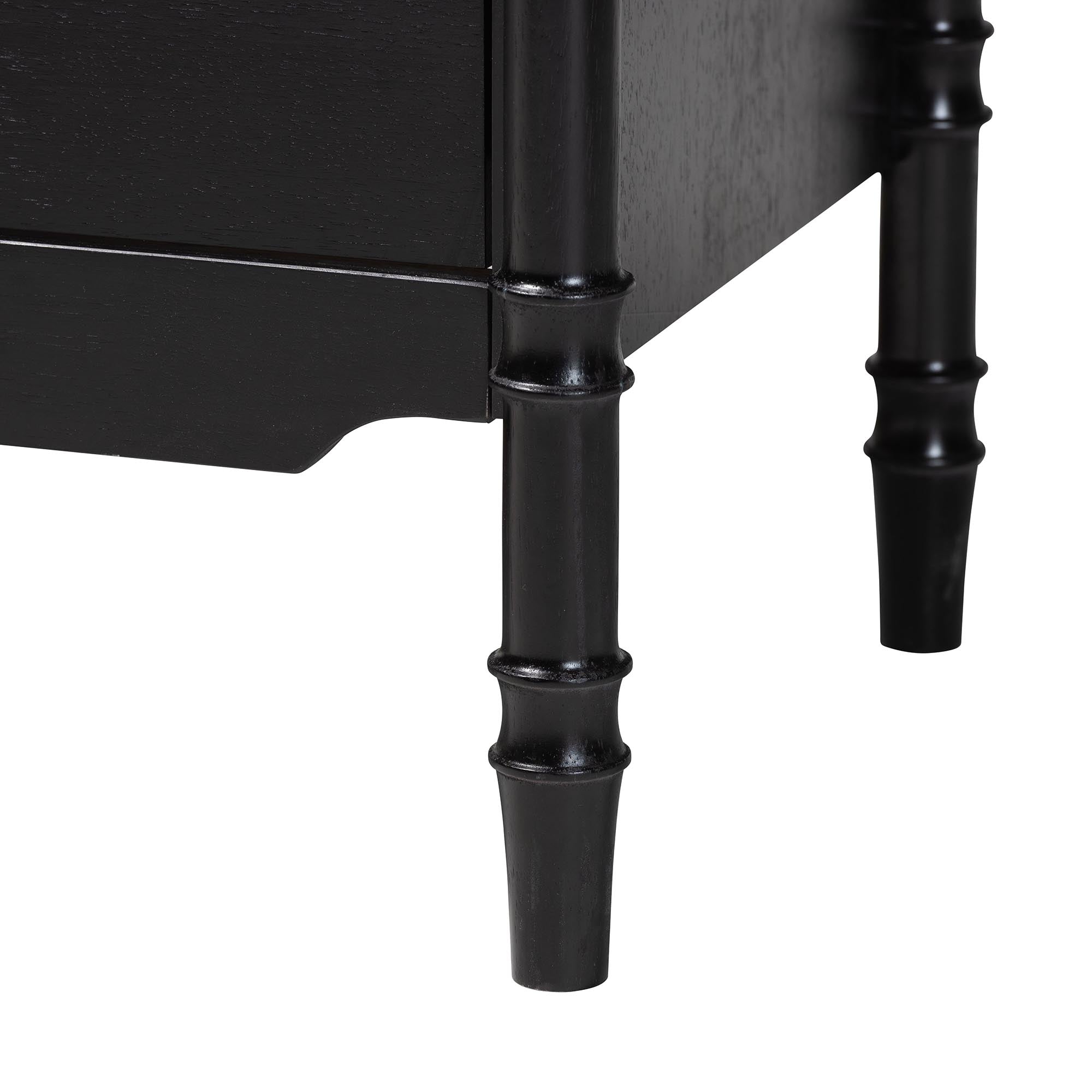 Baxton Studio Marisela 4-Piece Black Bedroom Set - Canopy Bed with Synthetic Rattan Headboard, Matching Dresser, Chest, and Nightstand, Modern Transitional Wood Bedroom Furniture Collection, King