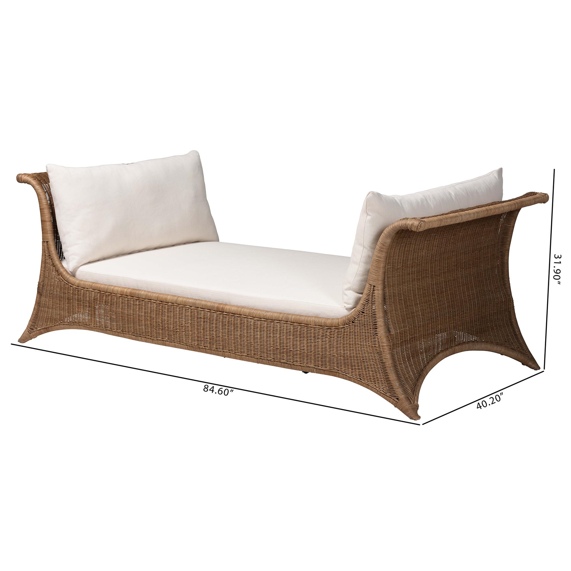 bali & pari Kalisha Natural Rattan Daybed with Cushions - Coastal Boho Indoor Lounge Sofa Bench for Living Room, Sunroom, or Bedroom Relaxation