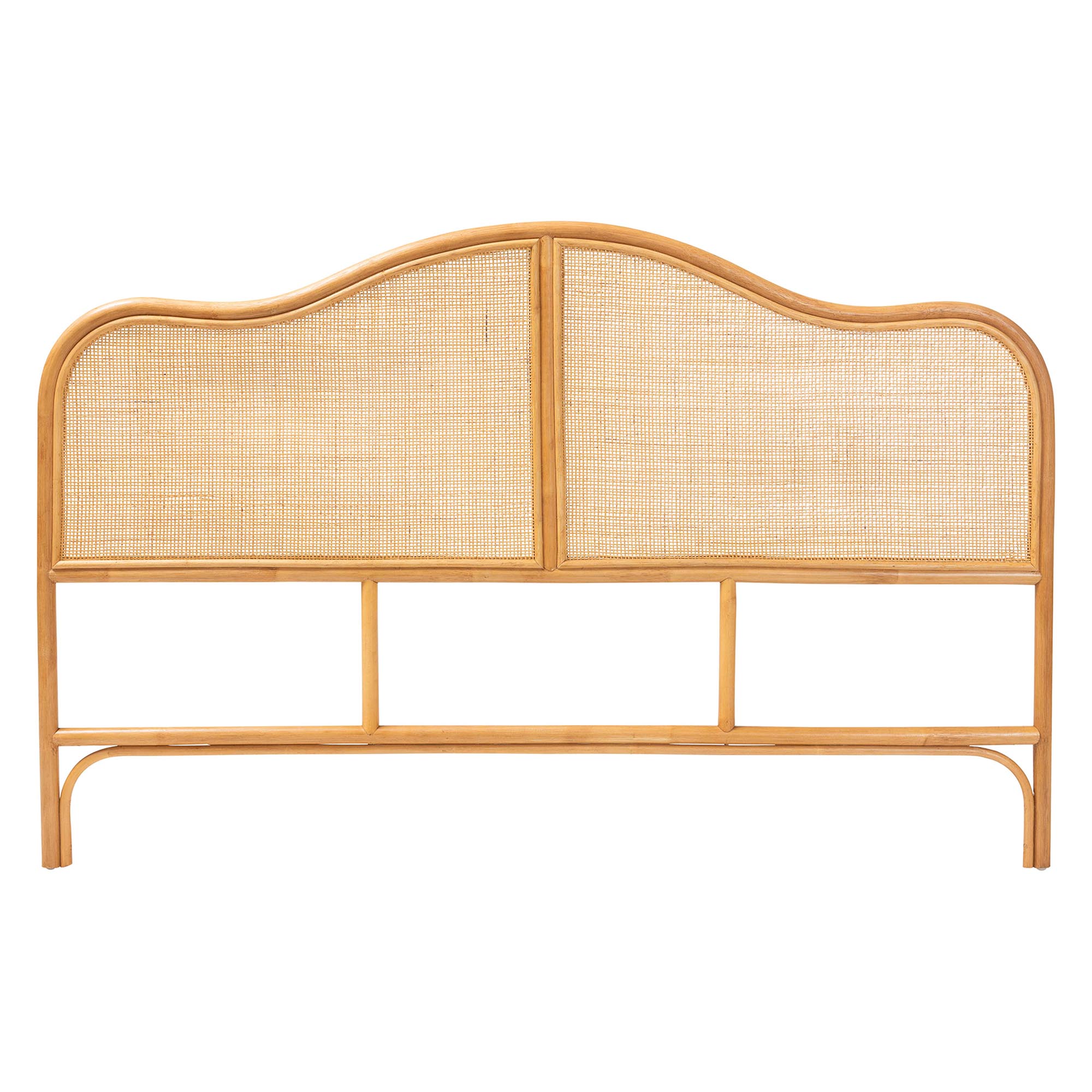 bali & pari Adelita Natural Rattan Arched Headboard - Handwoven Cane Panel with Rattan Frame, Coastal Boho Style Bedroom Decor, Queen