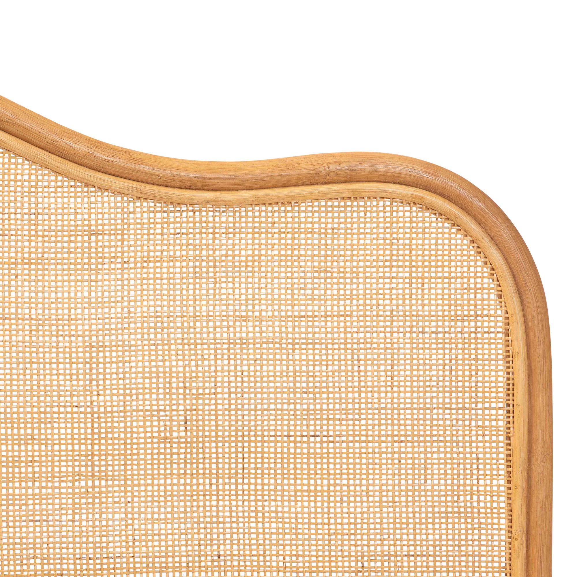bali & pari Adelita Natural Rattan Arched Headboard - Handwoven Cane Panel with Rattan Frame, Coastal Boho Style Bedroom Decor, Queen