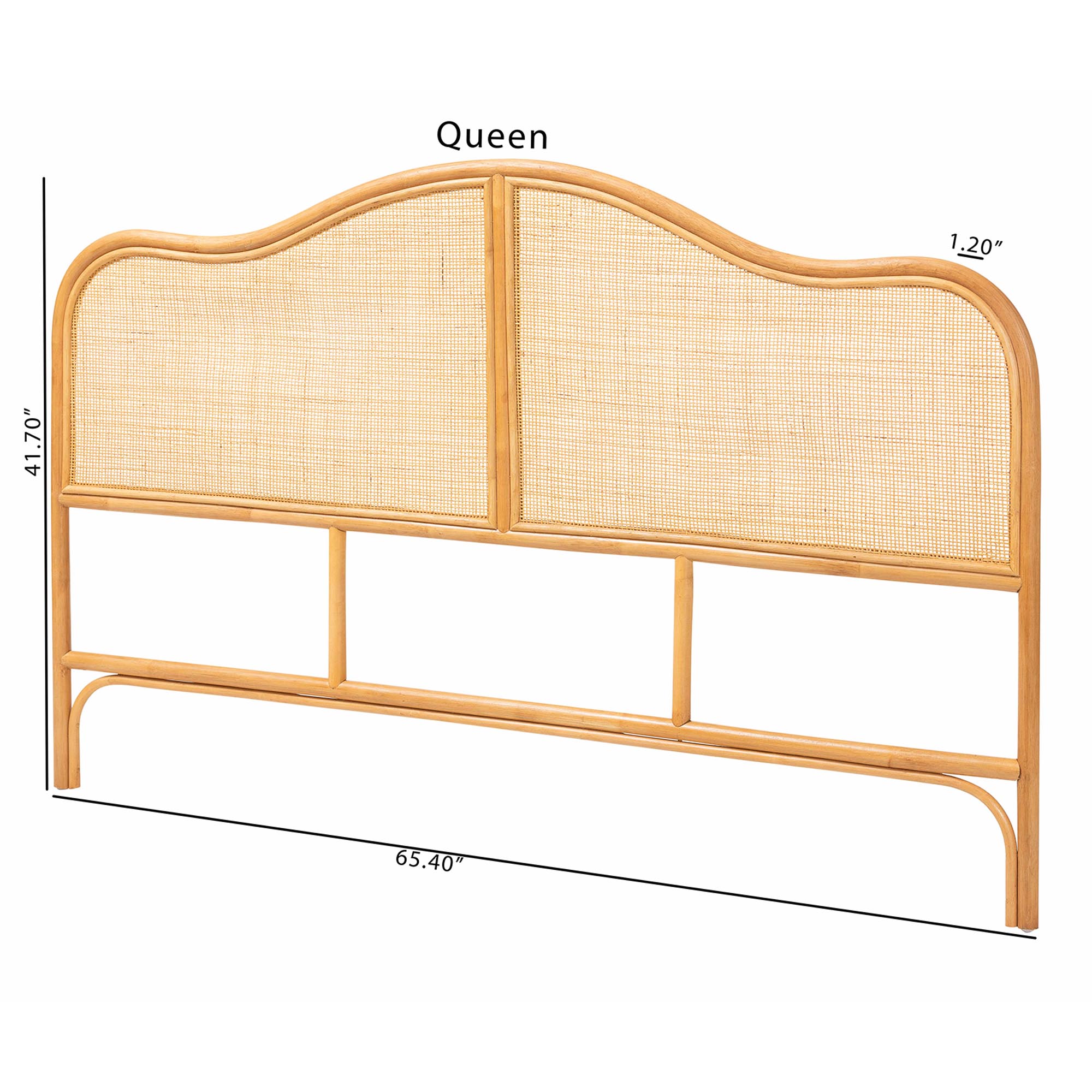 bali & pari Adelita Natural Rattan Arched Headboard - Handwoven Cane Panel with Rattan Frame, Coastal Boho Style Bedroom Decor, Queen