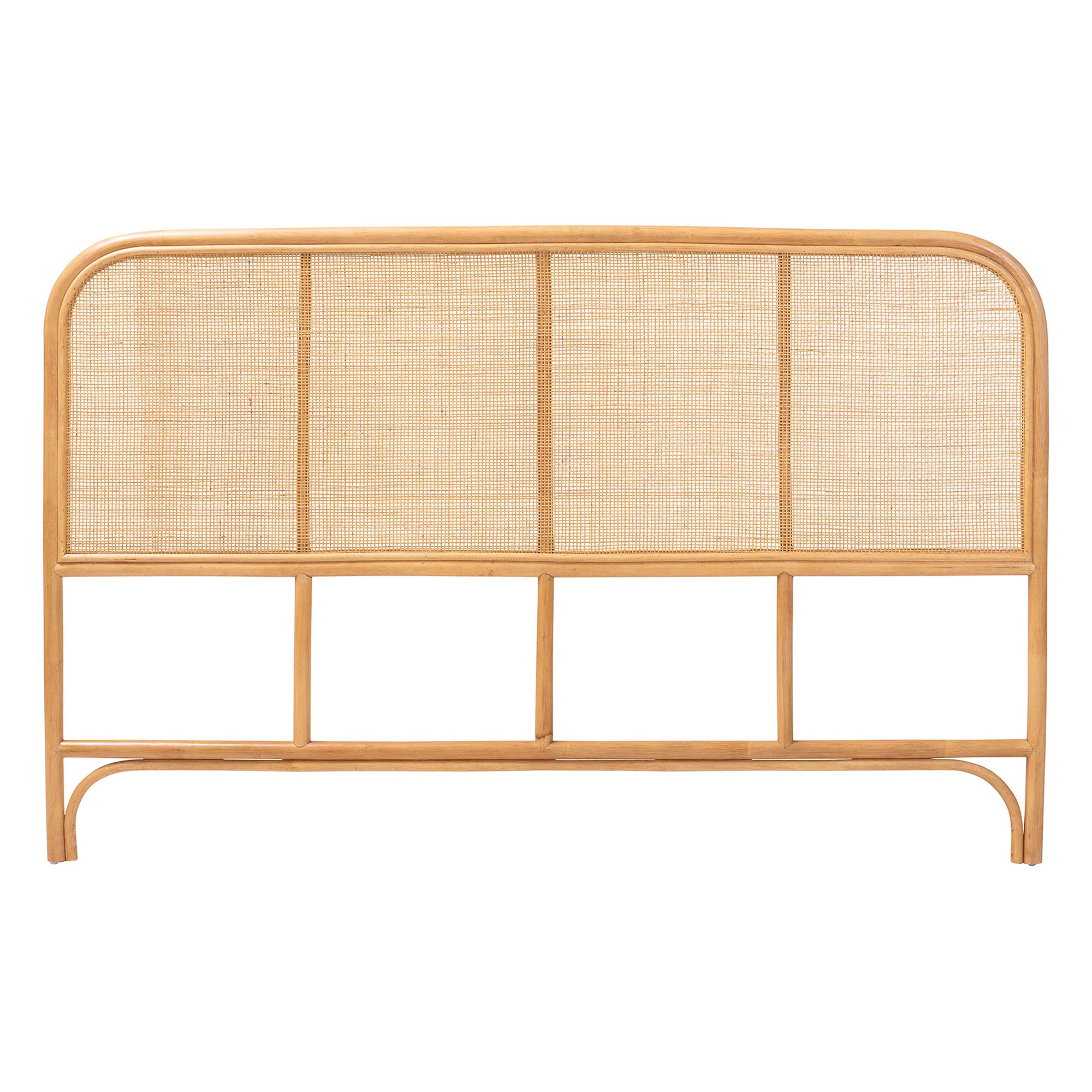 bali & pari Agota Natural Rattan Standalone Headboard - Handwoven Wicker Panel with Rounded Corners and Rattan Frame, Coastal Boho Style Bedroom Decor, Queen