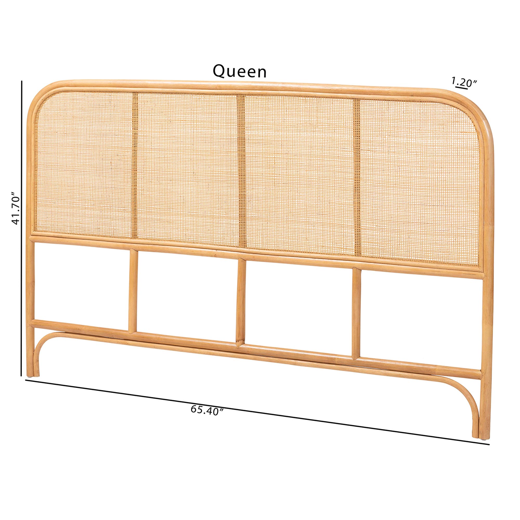 bali & pari Agota Natural Rattan Standalone Headboard - Handwoven Wicker Panel with Rounded Corners and Rattan Frame, Coastal Boho Style Bedroom Decor, Queen