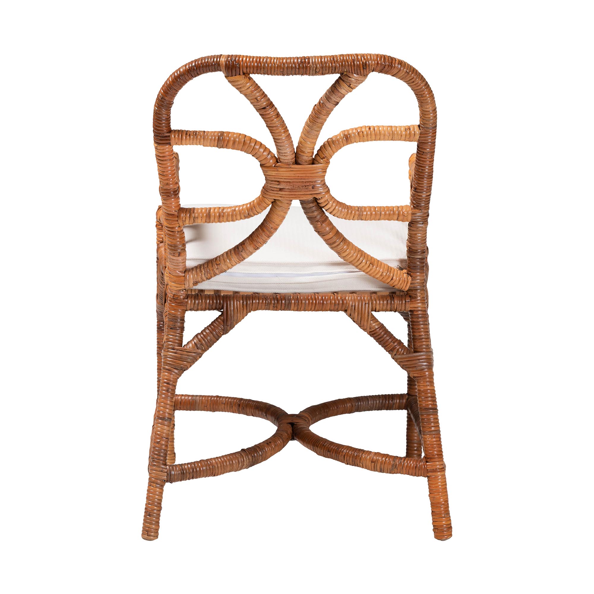 bali & pari Alondra Natural Rattan Dining Chair - Handwoven Wicker Accent Chair with Armrests and Removable Cushion, Coastal Boho Kitchen or Dining Room Seating