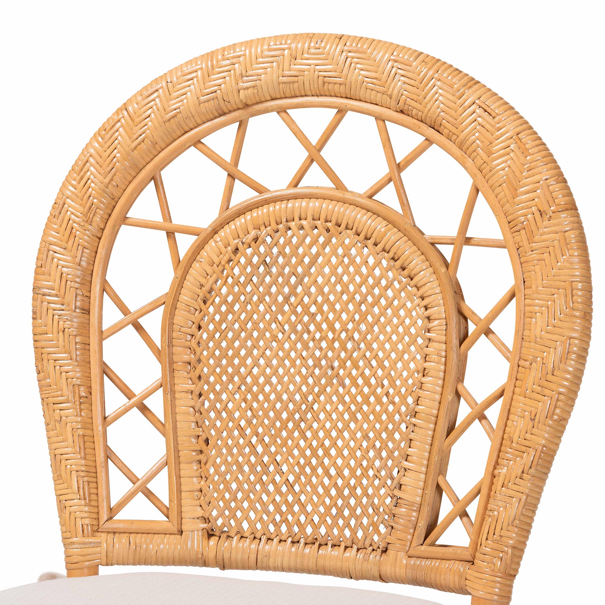 bali & pari Adam Natural Rattan Dining Chair with Curved Backrest and Removable Cushion - Handwoven Wicker Accent Chair for Dining Room or Kitchen