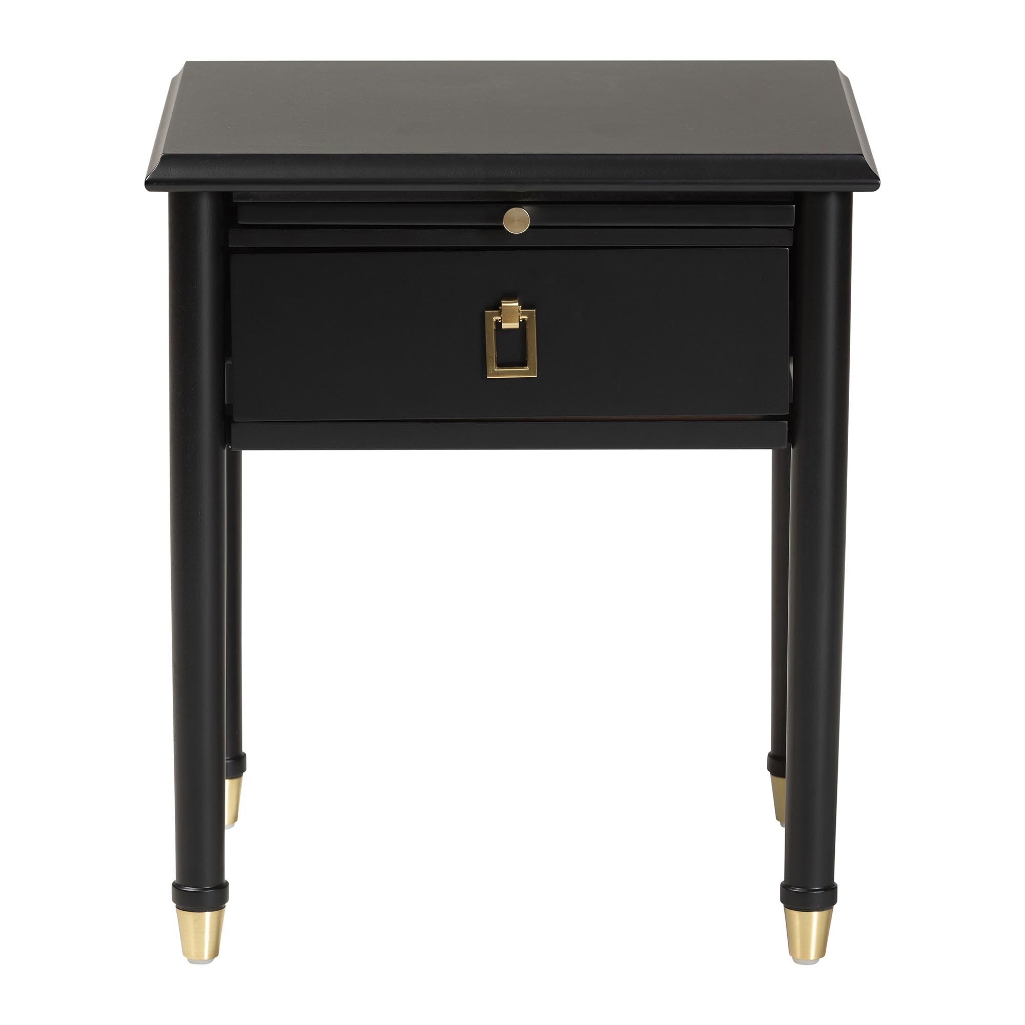Baxton Studio Tamra Black Wood Nightstand with Pullout Shelf - Modern Transitional Bedside Table with Metallic Accents
