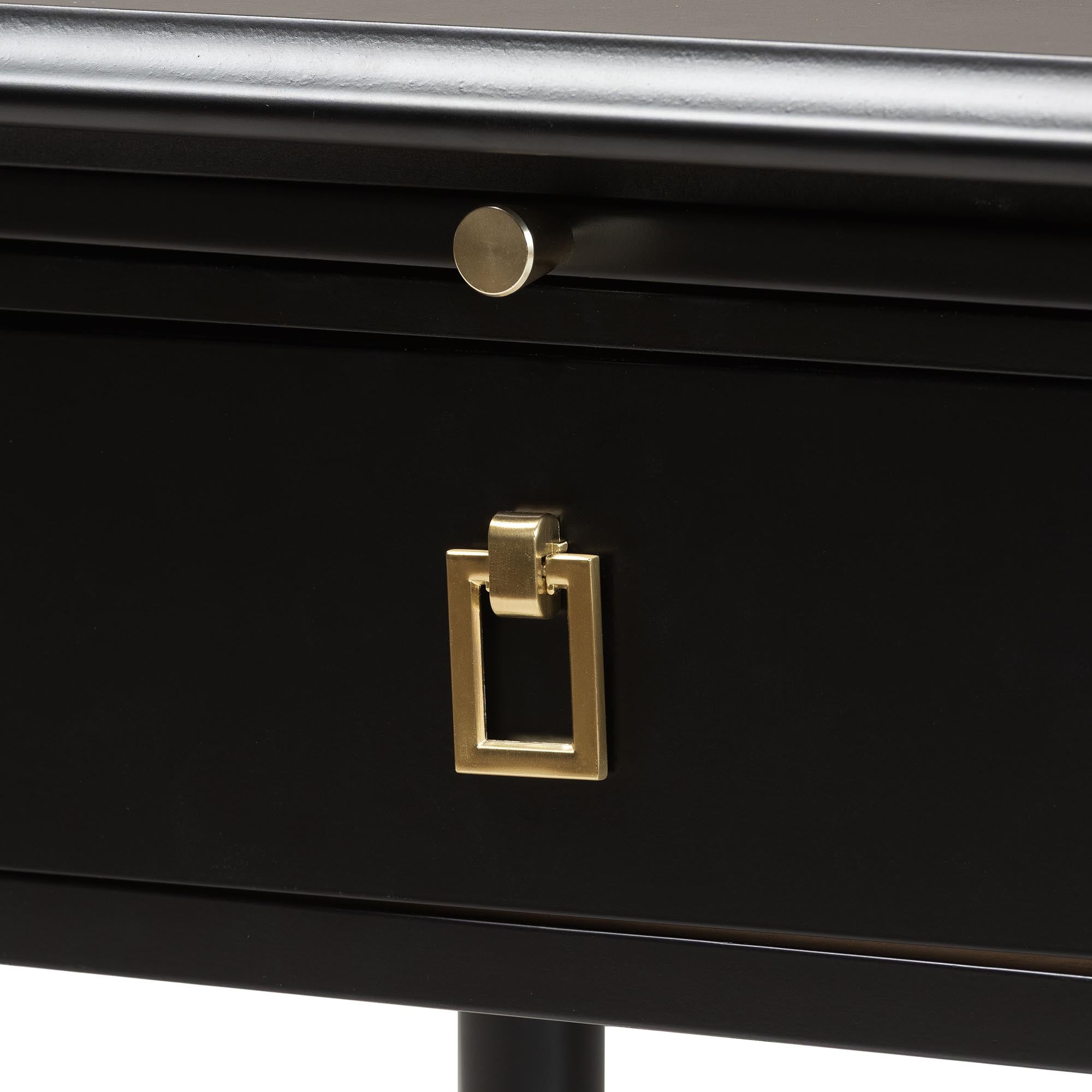 Baxton Studio Tamra Black Wood Nightstand with Pullout Shelf - Modern Transitional Bedside Table with Metallic Accents