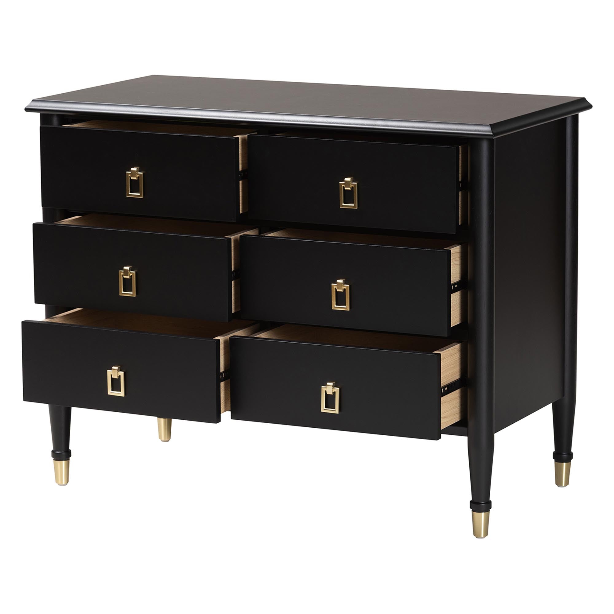 Baxton Studio Tamra Black Wood Chest with Drawers - Bedroom Storage Unit with Metallic Accents, 6-Drawer Modern Transitional Bedroom Storage Solution