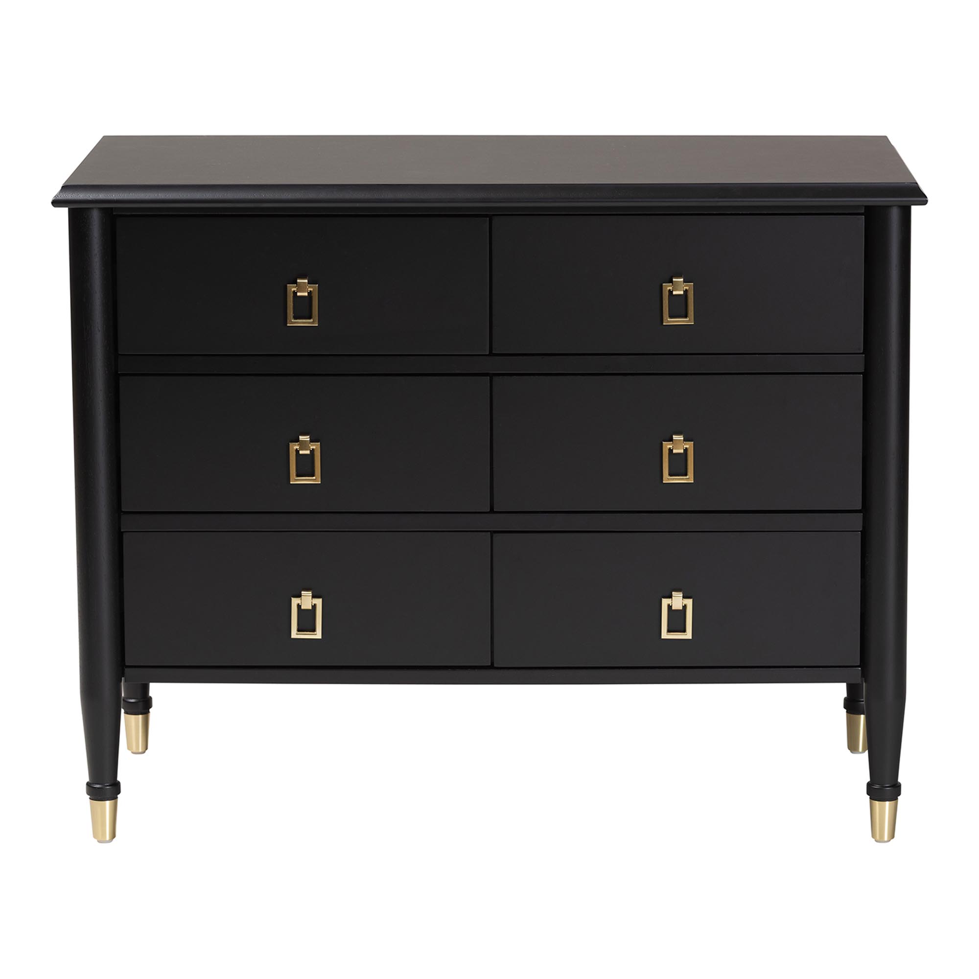 Baxton Studio Tamra Black Wood Chest with Drawers - Bedroom Storage Unit with Metallic Accents, 6-Drawer Modern Transitional Bedroom Storage Solution