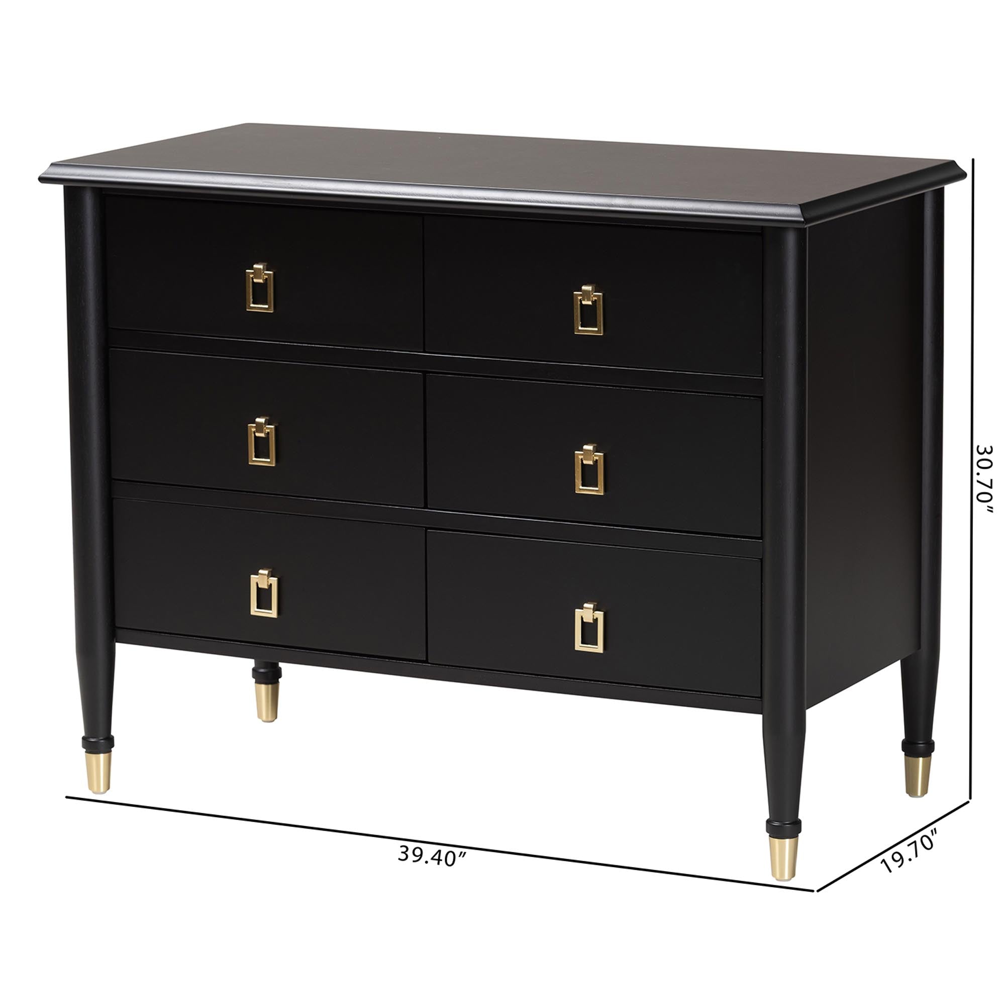 Baxton Studio Tamra Black Wood Chest with Drawers - Bedroom Storage Unit with Metallic Accents, 6-Drawer Modern Transitional Bedroom Storage Solution