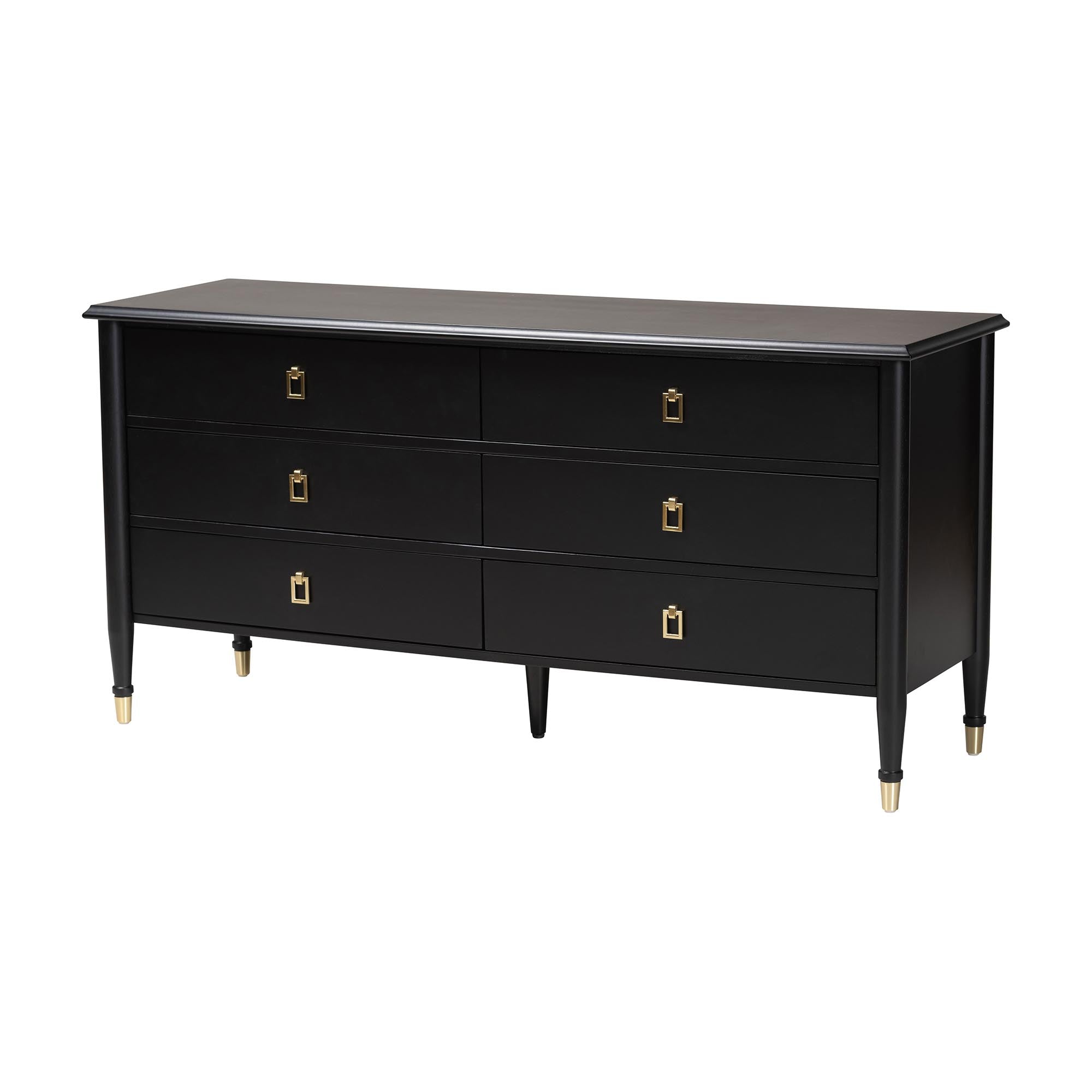 Baxton Studio Tamra Black Wood Dresser with Drawers - Bedroom Storage Unit with Metallic Accents, 6-Drawer Modern Transitional Bedroom Storage Solution