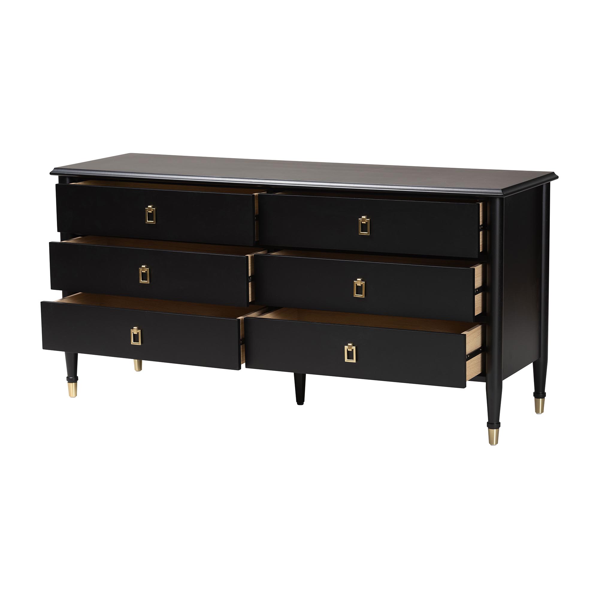 Baxton Studio Tamra Black Wood Dresser with Drawers - Bedroom Storage Unit with Metallic Accents, 6-Drawer Modern Transitional Bedroom Storage Solution