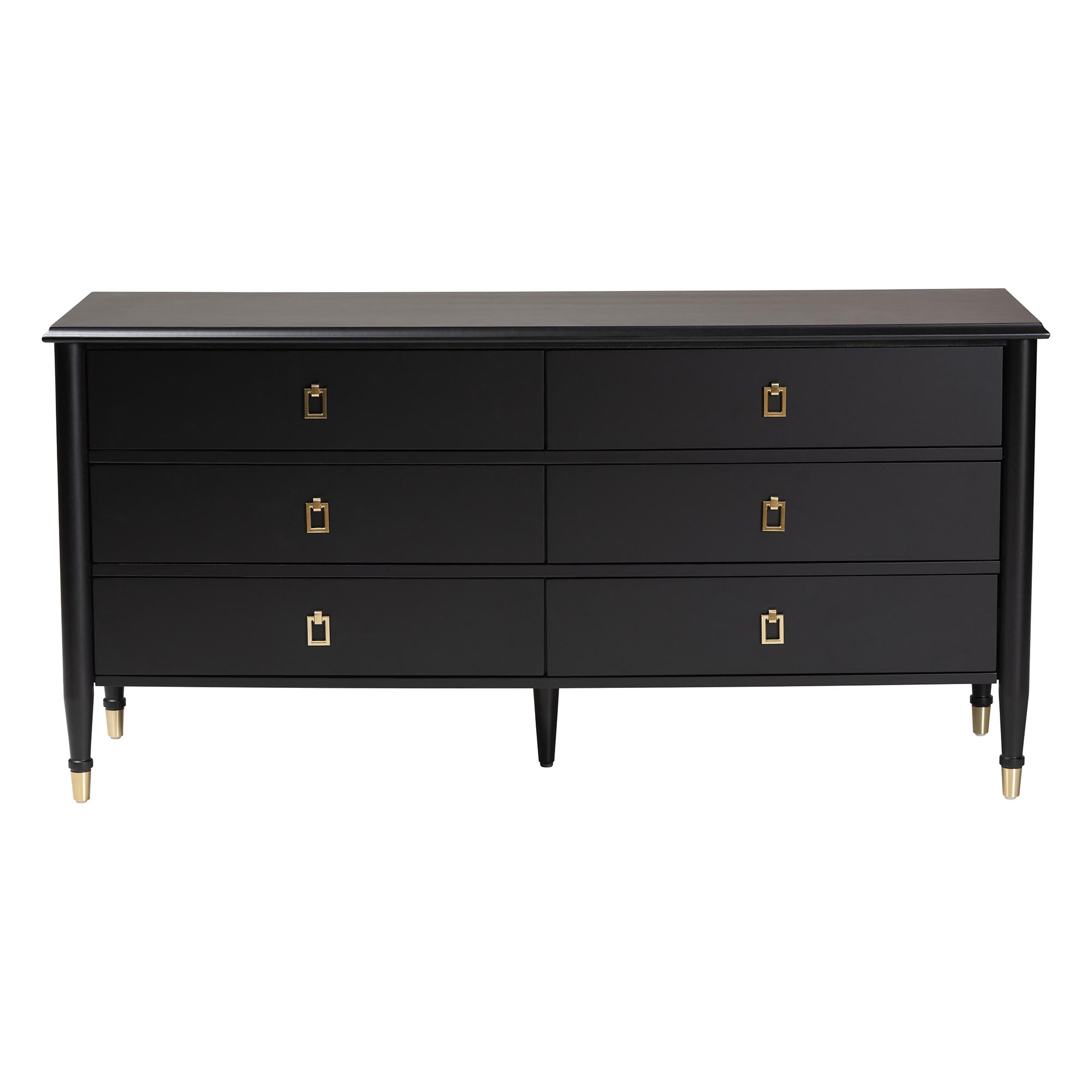 Baxton Studio Tamra Black Wood Dresser with Drawers - Bedroom Storage Unit with Metallic Accents, 6-Drawer Modern Transitional Bedroom Storage Solution