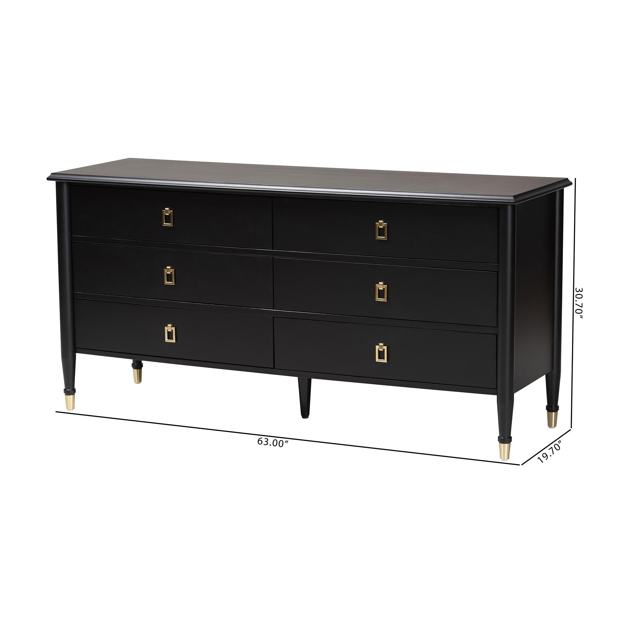 Baxton Studio Tamra Black Wood Dresser with Drawers - Bedroom Storage Unit with Metallic Accents, 6-Drawer Modern Transitional Bedroom Storage Solution