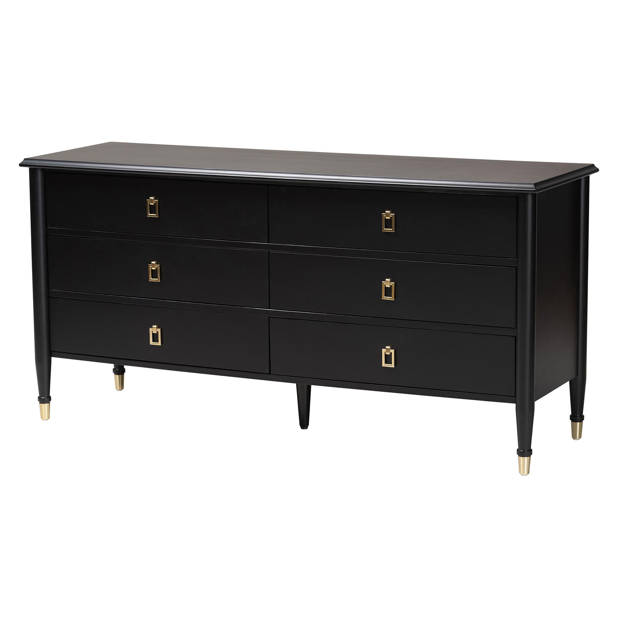 Baxton Studio Tamra Four-Poster Platform Bedroom Set - Black Wood Bed Frame with Matching Dresser and Two Nightstands, Modern Transitional Bedroom Furniture, King