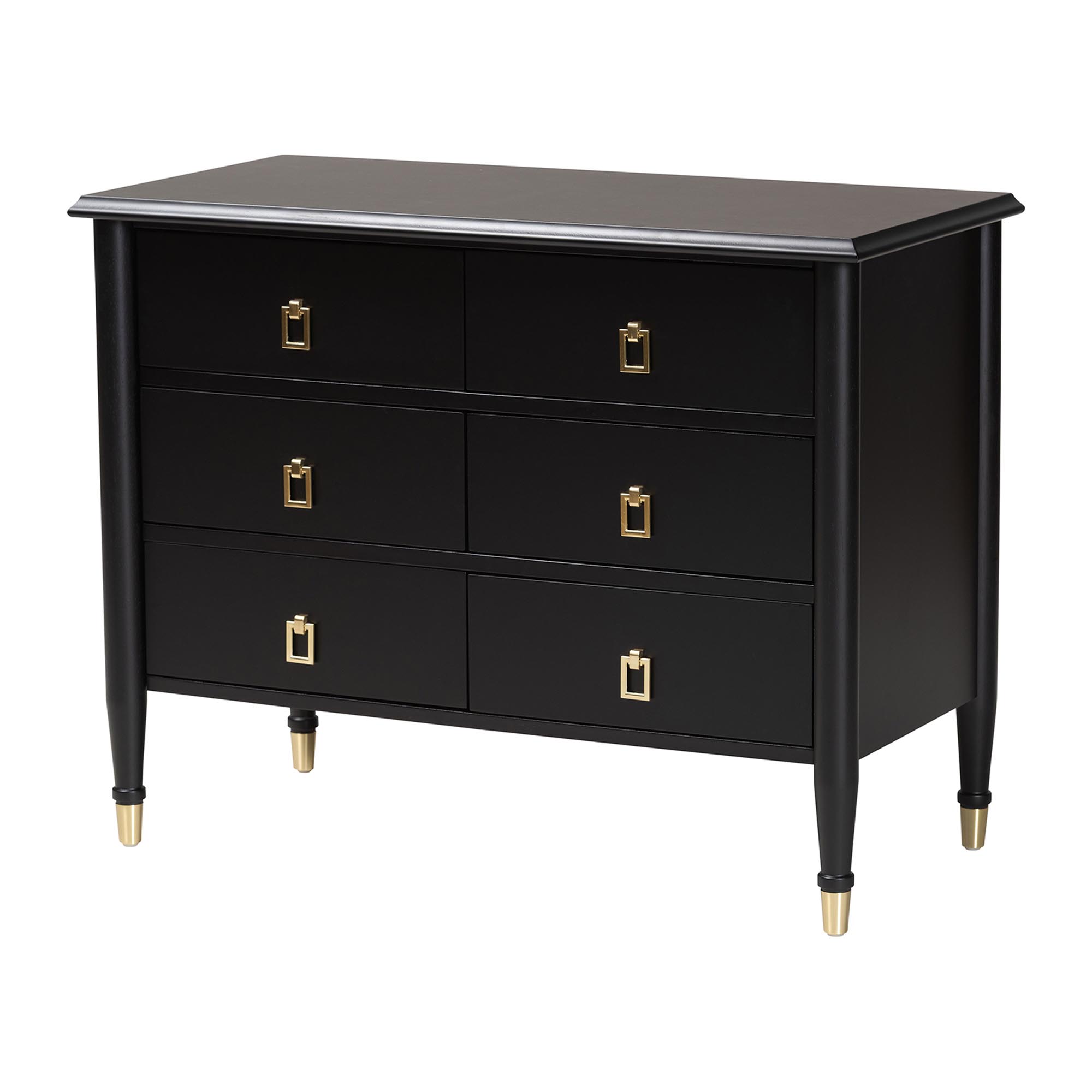 Baxton Studio Tamra Four-Poster Platform Bedroom Set - Black Wood Bed Frame with Matching Dresser, Chest and Nightstand, Modern Transitional Bedroom Furniture, King