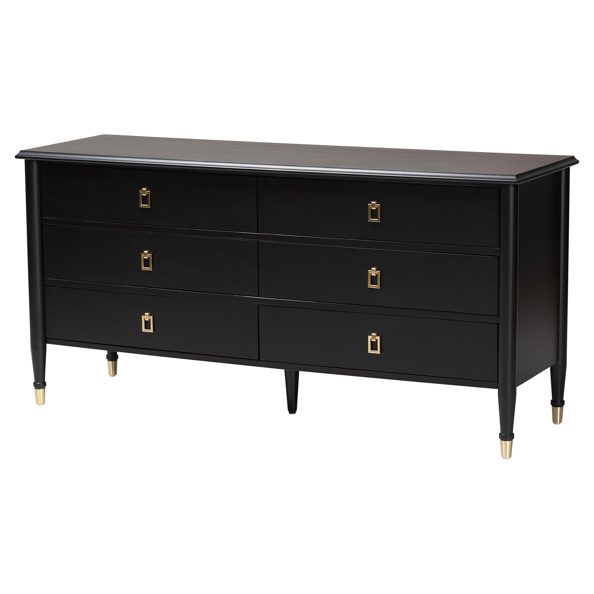 Baxton Studio Tamra Four-Poster Platform Bedroom Set - Black Wood Bed Frame with Matching Dresser, Chest and Nightstand, Modern Transitional Bedroom Furniture, King