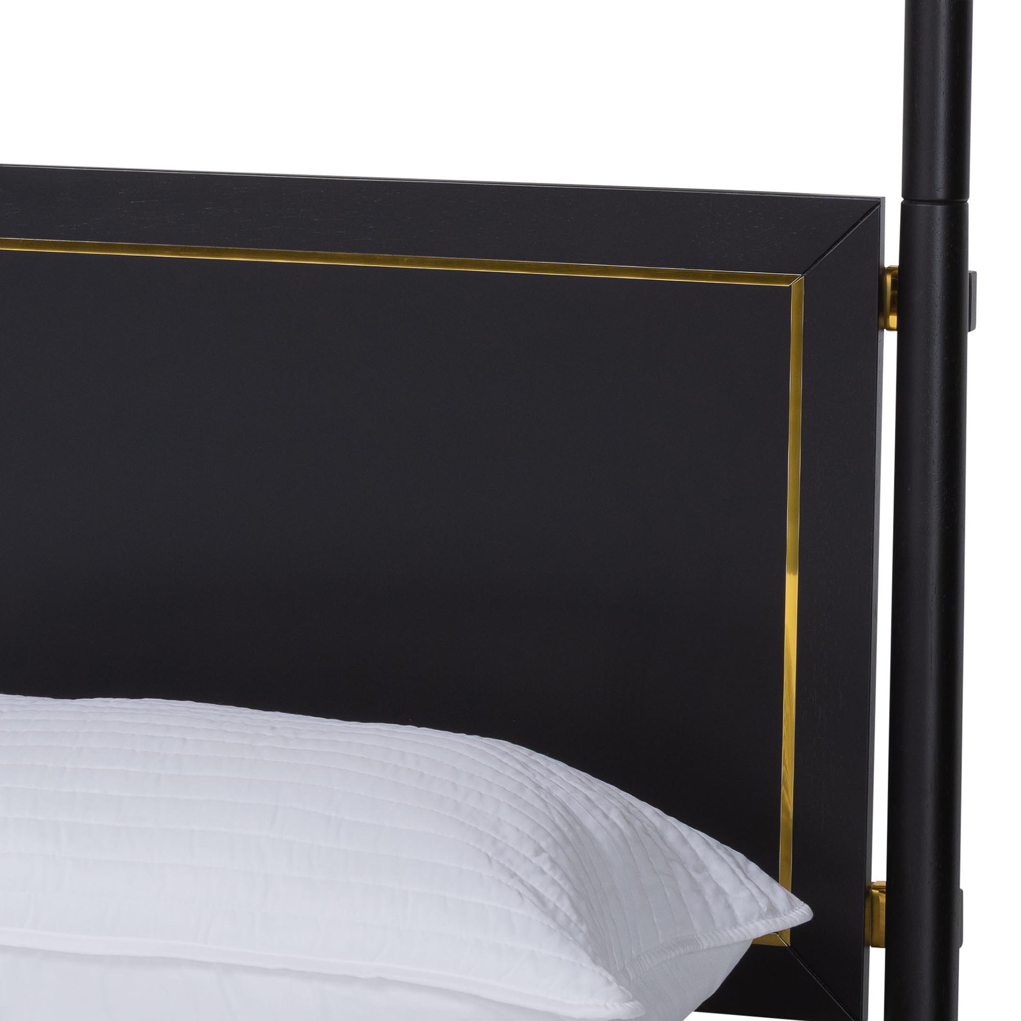 Baxton Studio Tamra Four-Poster Platform Bed - Black Wood Bed Frame with Metallic Trim and Capped Legs, Modern Transitional Bedroom Furniture, King