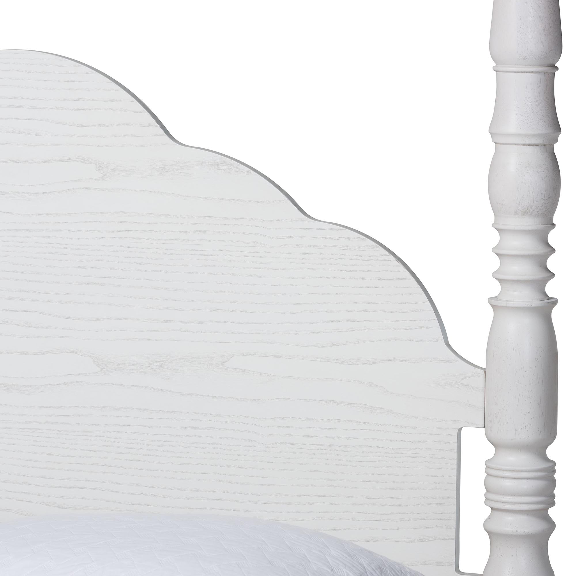 Baxton Studio Martino Four-Poster Platform Bed - Sculpted Post Bed Frame with Panel Headboard, Vintage Spindle Bed, White, Queen