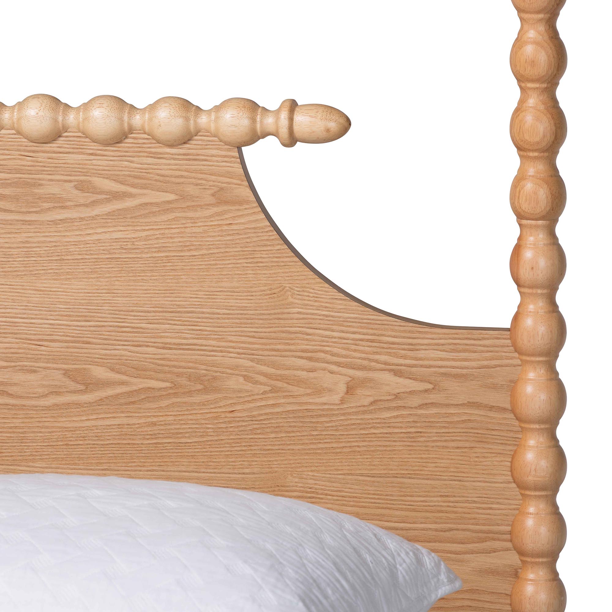 Baxton Studio Caliana Bobbin Four-Poster Platform Bed - Wooden Bed Frame with Turned Spindle Posts and Panel Headboard, Vintage-Inspired Bedroom Furniture, Natural Brown, Queen