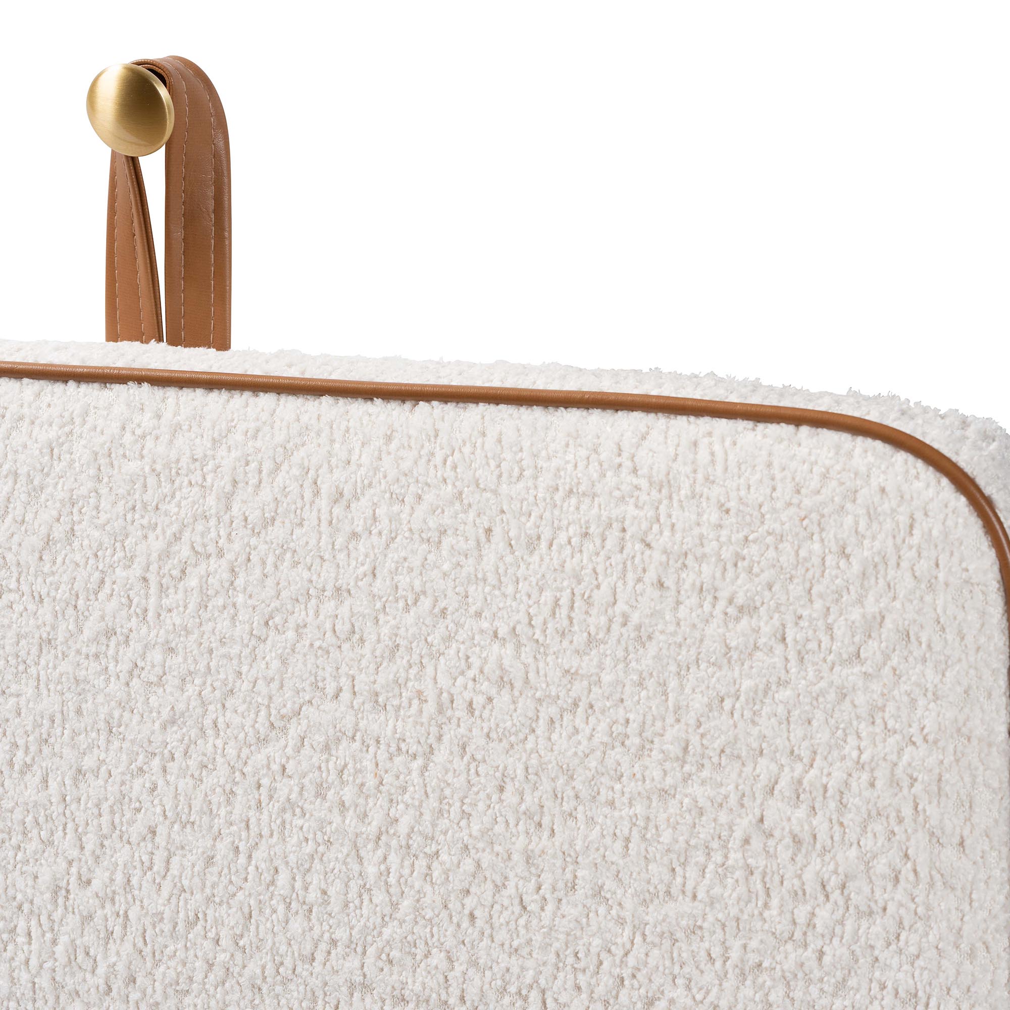 Baxton Studio Belden Boucle Upholstered Wall-Mounted Headboard - Padded Cushion Panel with Faux Leather Piping, Modern Bedroom Accent Piece, Cream, Queen