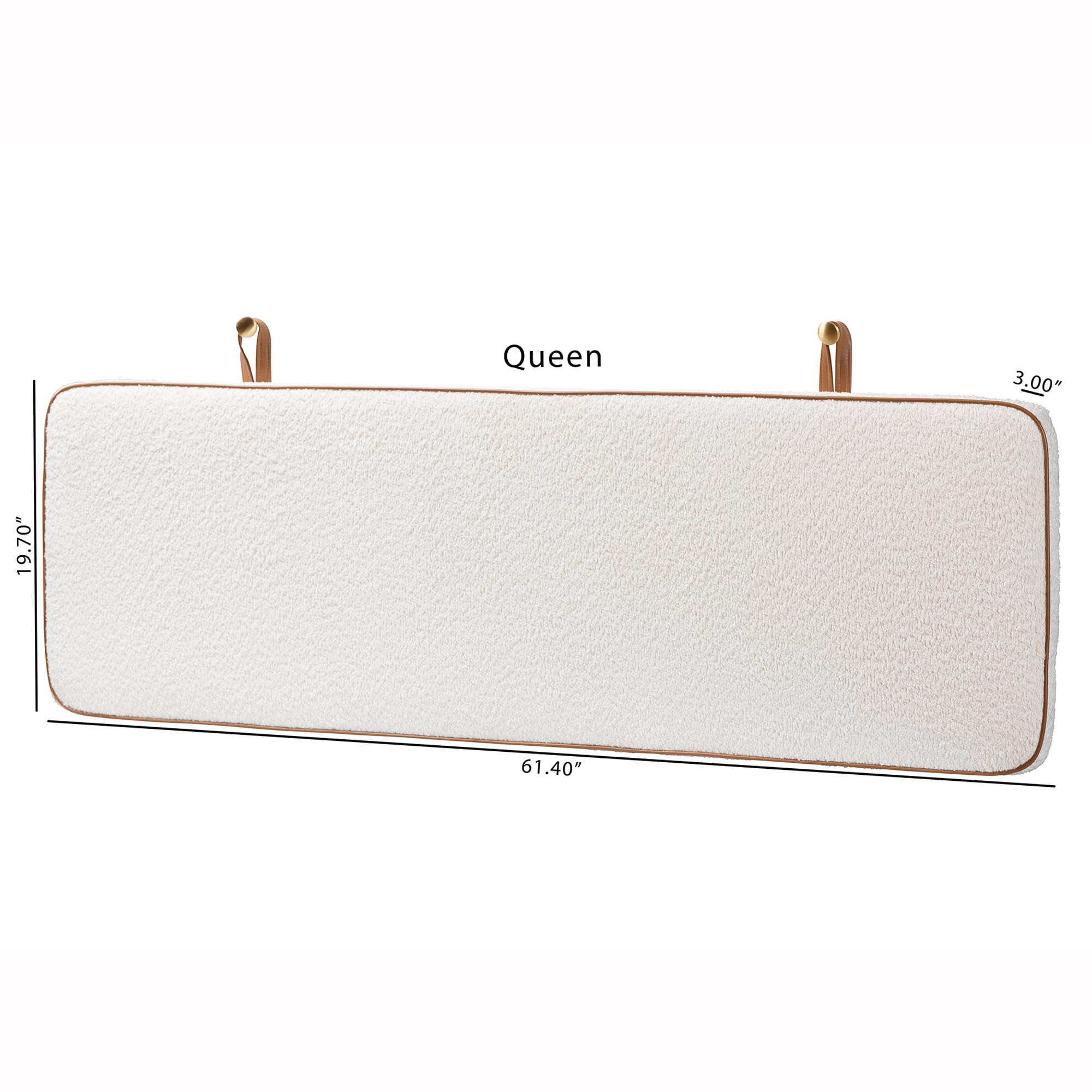 Baxton Studio Belden Boucle Upholstered Wall-Mounted Headboard - Padded Cushion Panel with Faux Leather Piping, Modern Bedroom Accent Piece, Cream, Queen