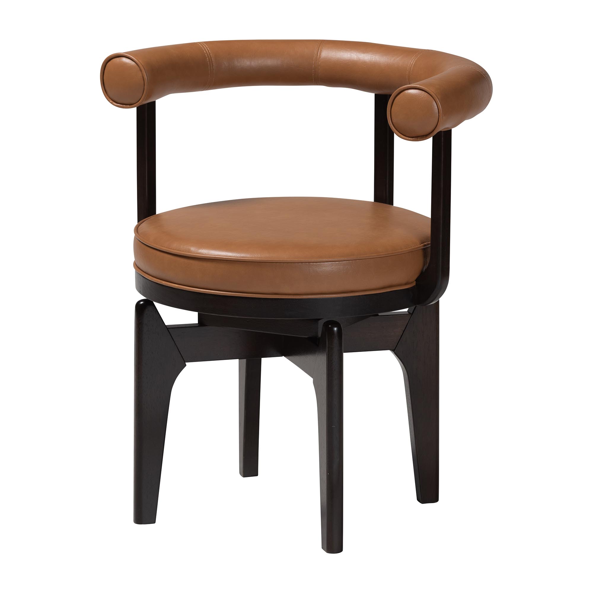 Baxton Studio Delacruz Swivel Dining Chair - Round Open Back Accent Chair with Faux Leather Upholstery, Modern Contemporary Seating for Kitchen or Dining Room