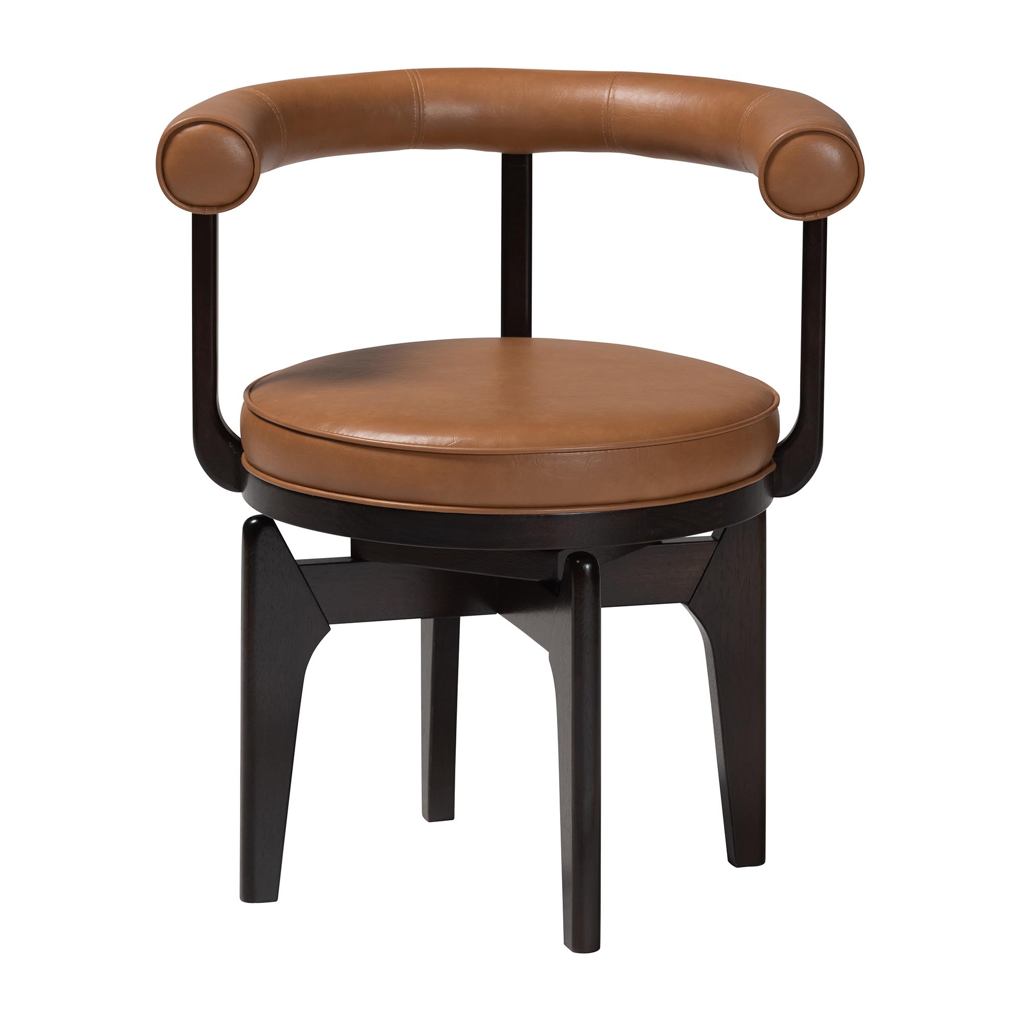 Baxton Studio Delacruz Swivel Dining Chair - Round Open Back Accent Chair with Faux Leather Upholstery, Modern Contemporary Seating for Kitchen or Dining Room