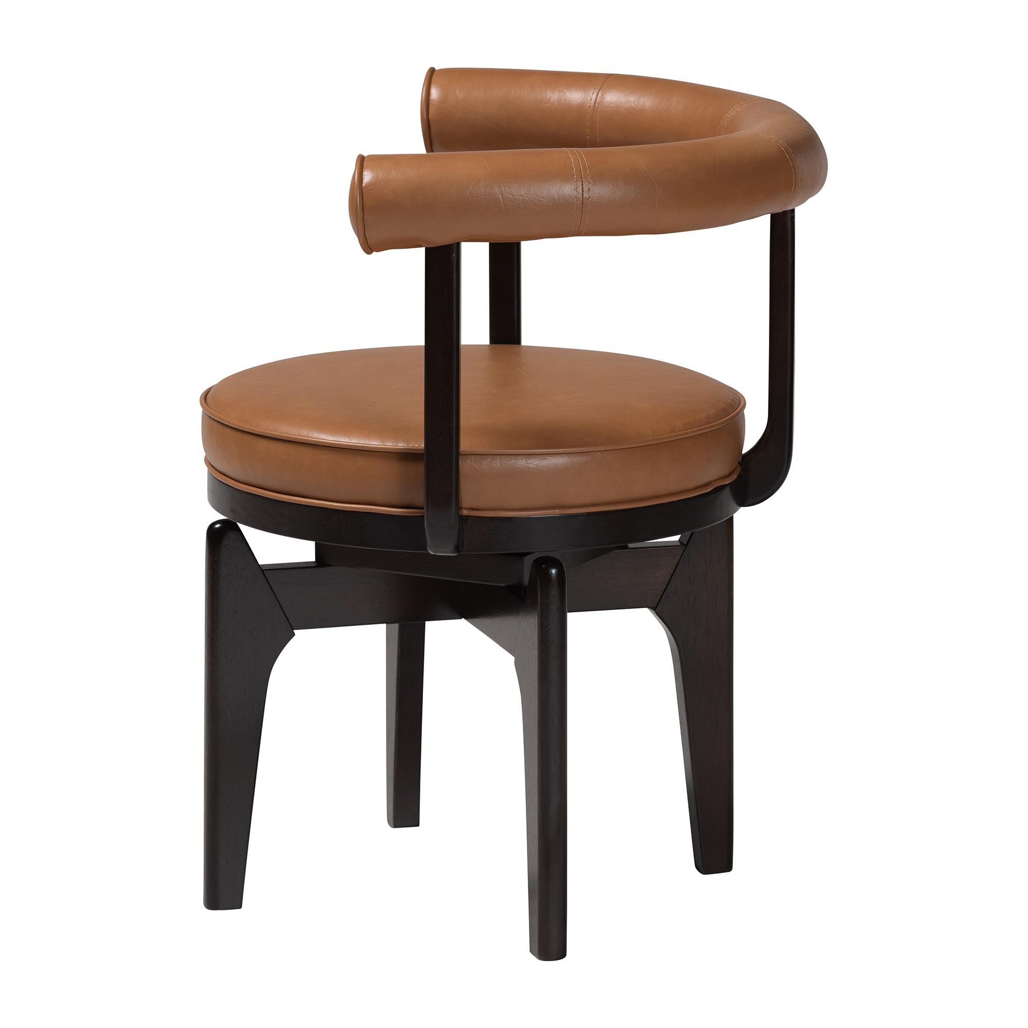 Baxton Studio Delacruz Swivel Dining Chair - Round Open Back Accent Chair with Faux Leather Upholstery, Modern Contemporary Seating for Kitchen or Dining Room