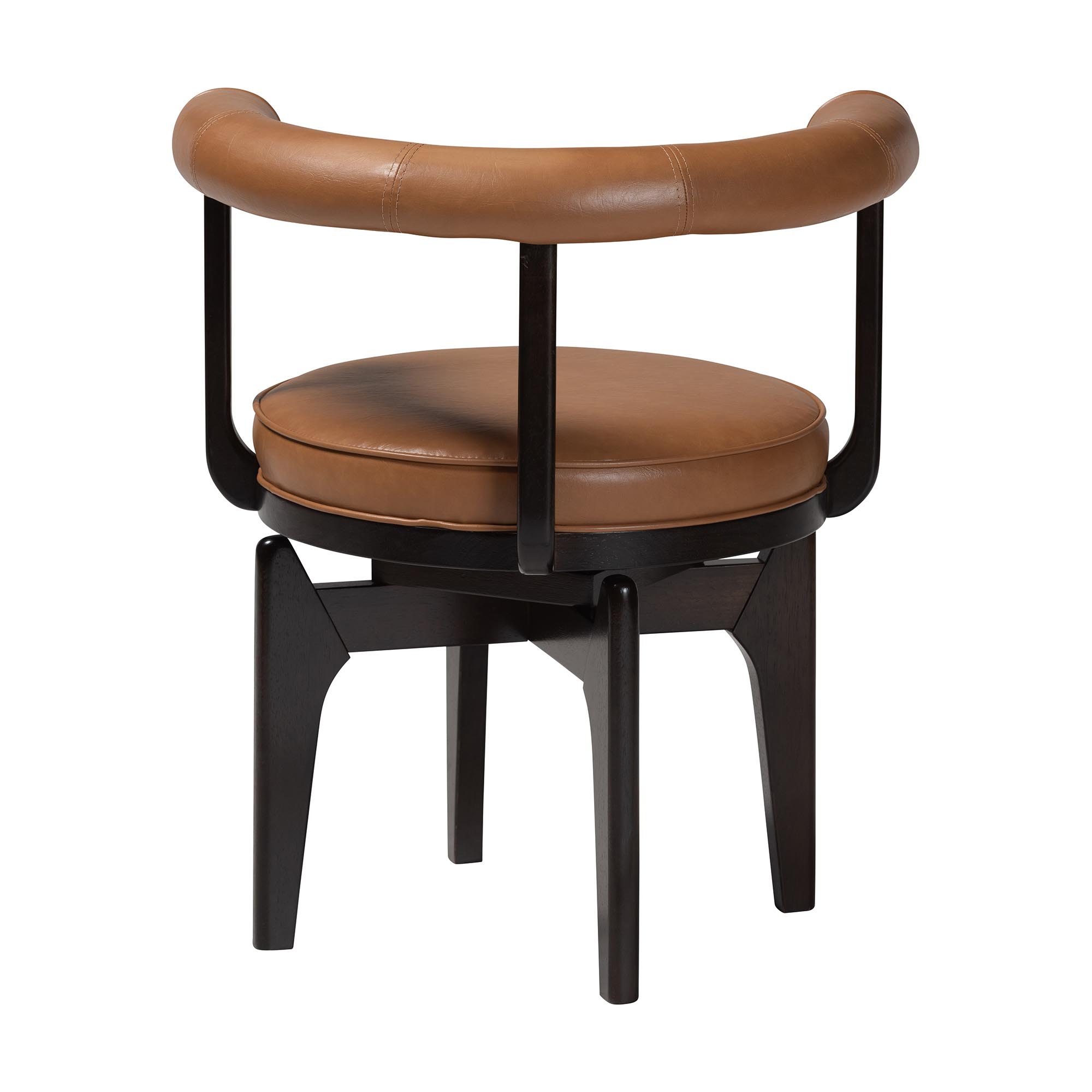 Baxton Studio Delacruz Swivel Dining Chair - Round Open Back Accent Chair with Faux Leather Upholstery, Modern Contemporary Seating for Kitchen or Dining Room