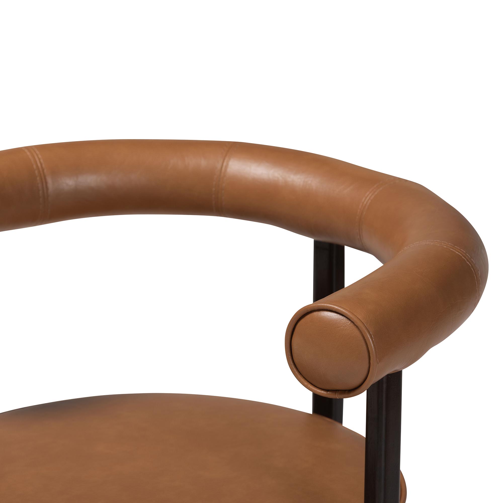 Baxton Studio Delacruz Swivel Dining Chair - Round Open Back Accent Chair with Faux Leather Upholstery, Modern Contemporary Seating for Kitchen or Dining Room