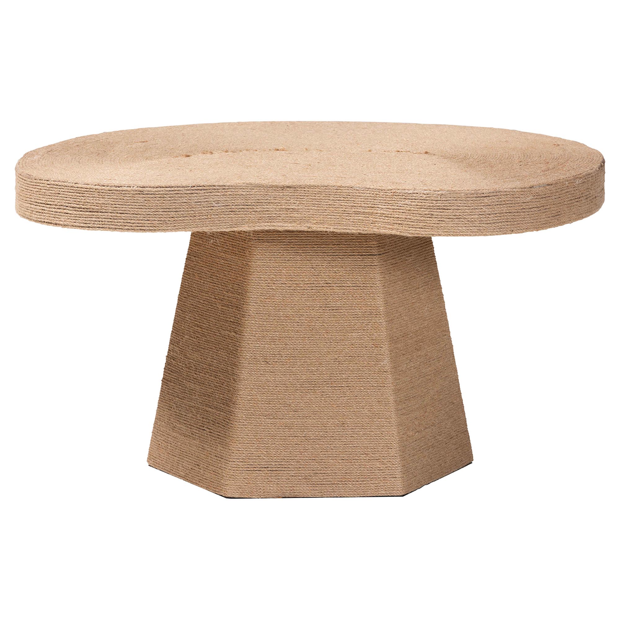 bali & pari Lenka Natural Jute Coffee Table - Textured Handwoven Cocktail Table with Sculptural Base and Irregular Top for Living Room or Lounge