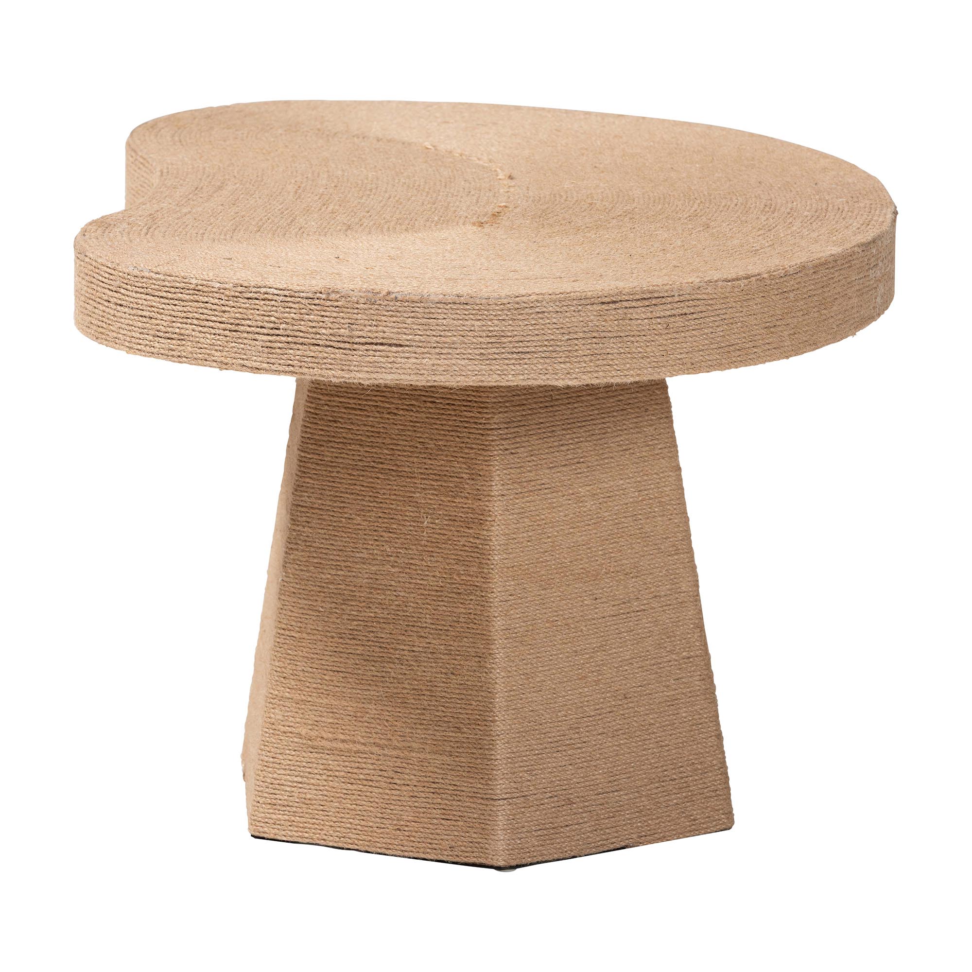 bali & pari Lenka Natural Jute Coffee Table - Textured Handwoven Cocktail Table with Sculptural Base and Irregular Top for Living Room or Lounge