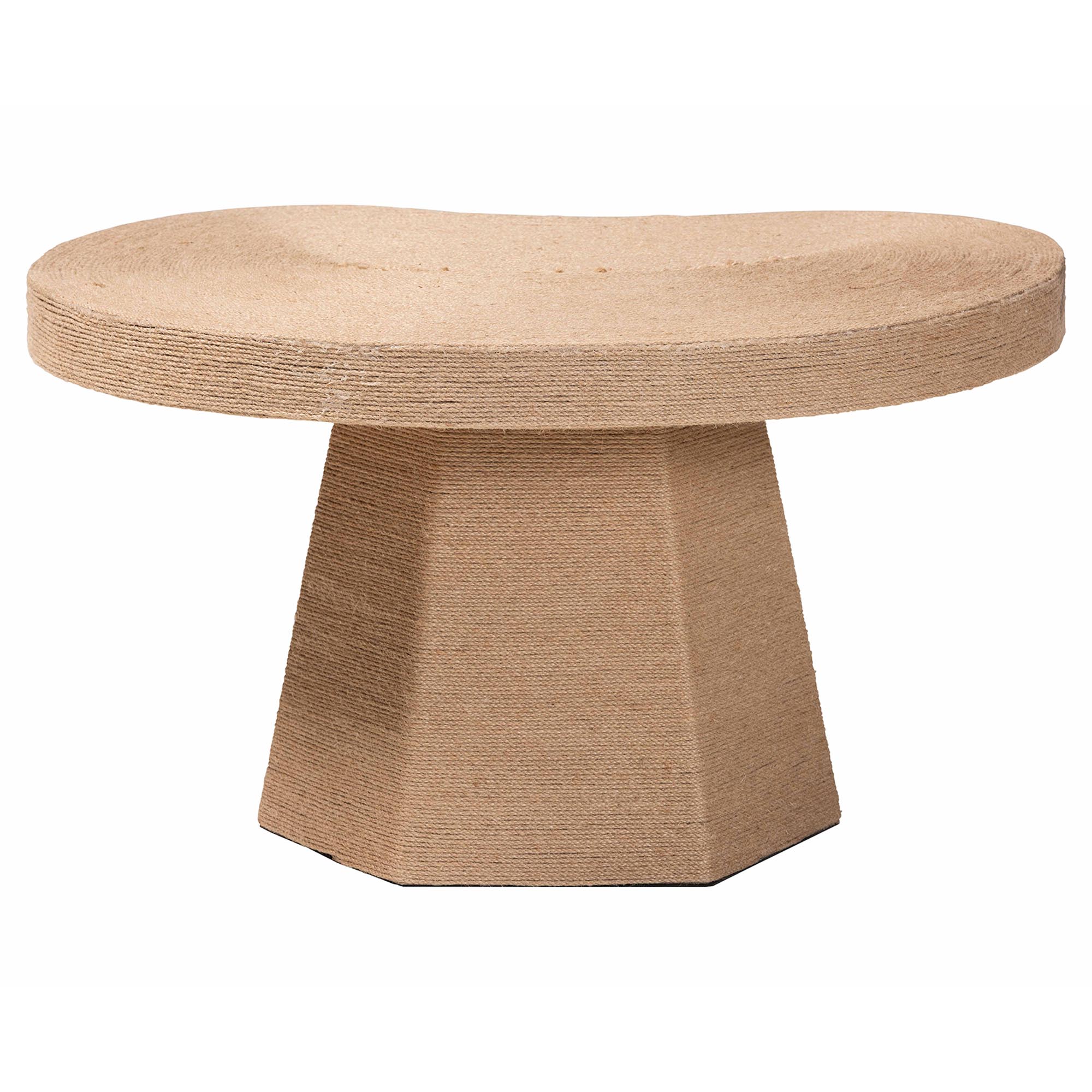 bali & pari Lenka Natural Jute Coffee Table - Textured Handwoven Cocktail Table with Sculptural Base and Irregular Top for Living Room or Lounge