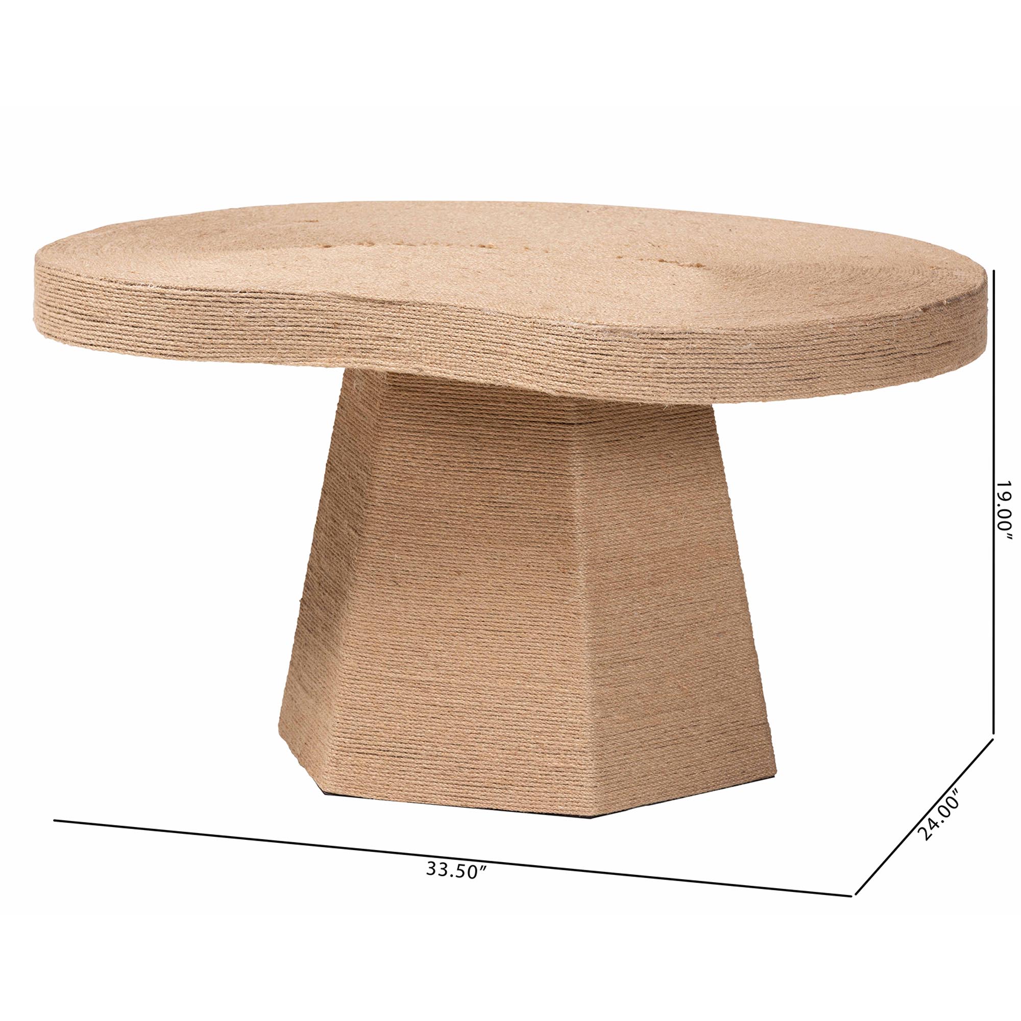 bali & pari Lenka Natural Jute Coffee Table - Textured Handwoven Cocktail Table with Sculptural Base and Irregular Top for Living Room or Lounge