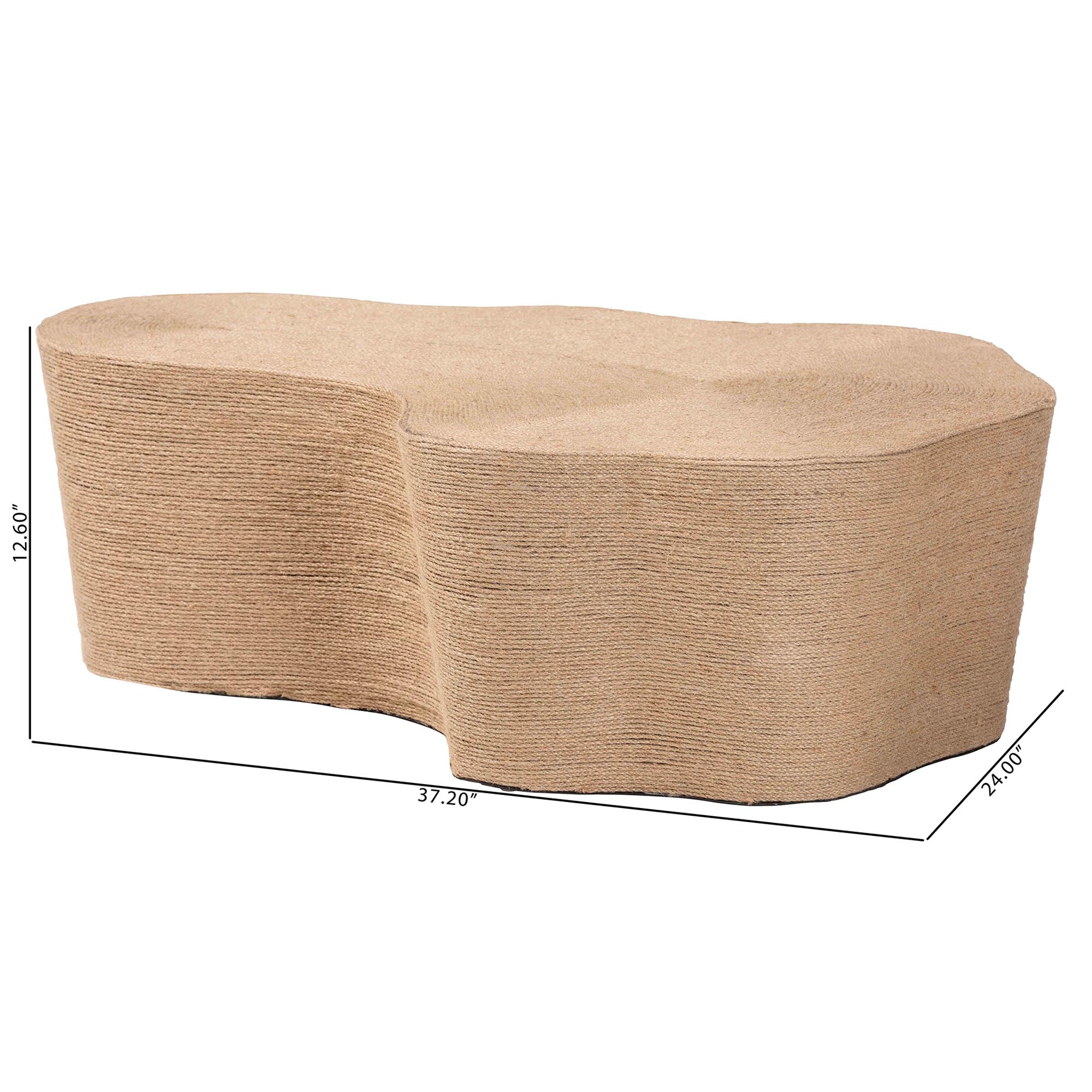 bali & pari Edna Natural Jute Coffee Table - Textured Handwoven Irregular Shape Cocktail Table for Living Room or Lounge